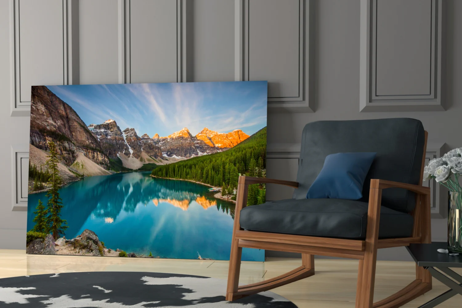 Turquoise Mountain Lake Sunrise Glass Wall Art - Image 6