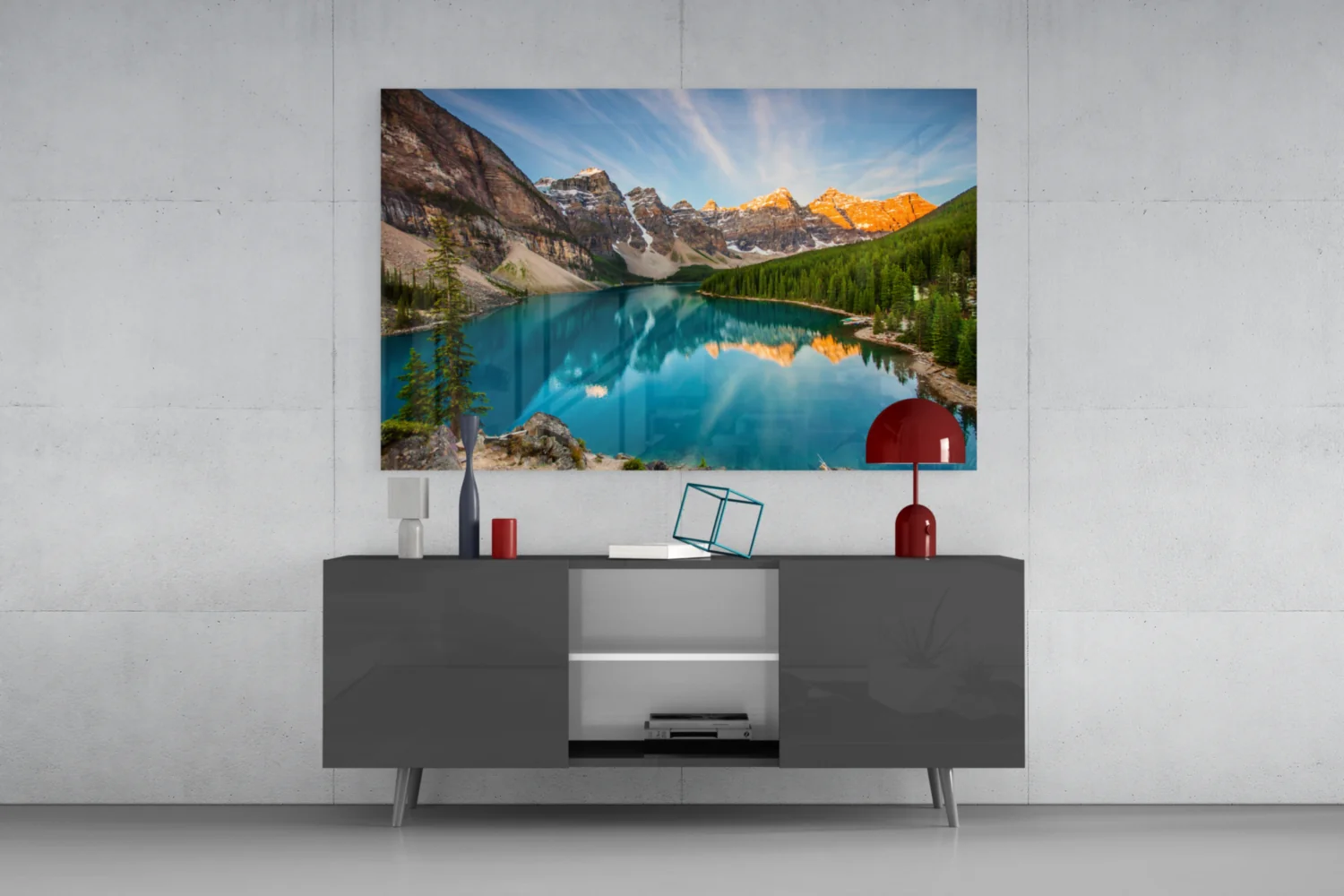 Turquoise Mountain Lake Sunrise Glass Wall Art - Image 8