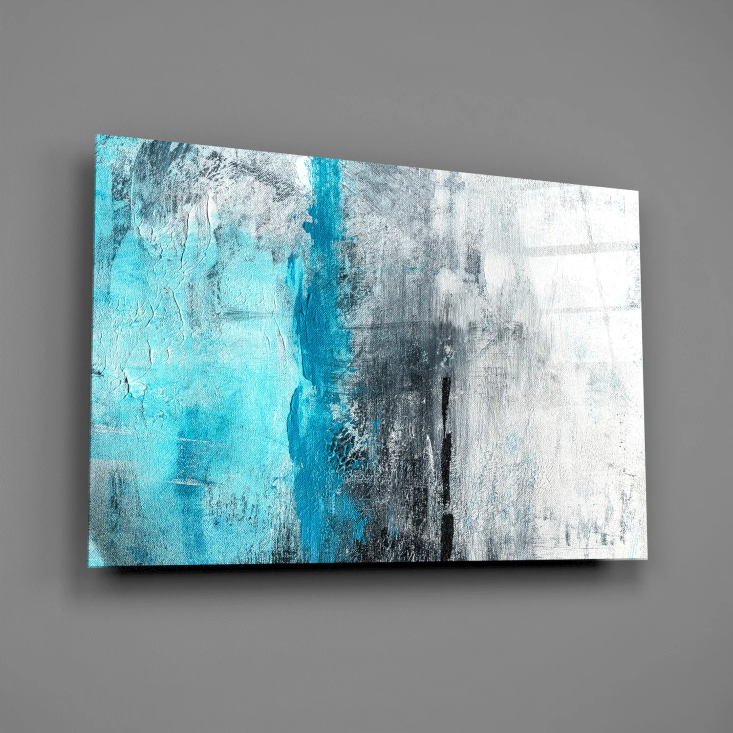 Turquoise Stripe Gray Texture Glass Wall Art - Image 2