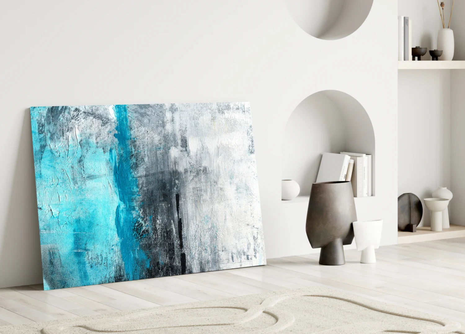 Turquoise Stripe Gray Texture Glass Wall Art - Image 3