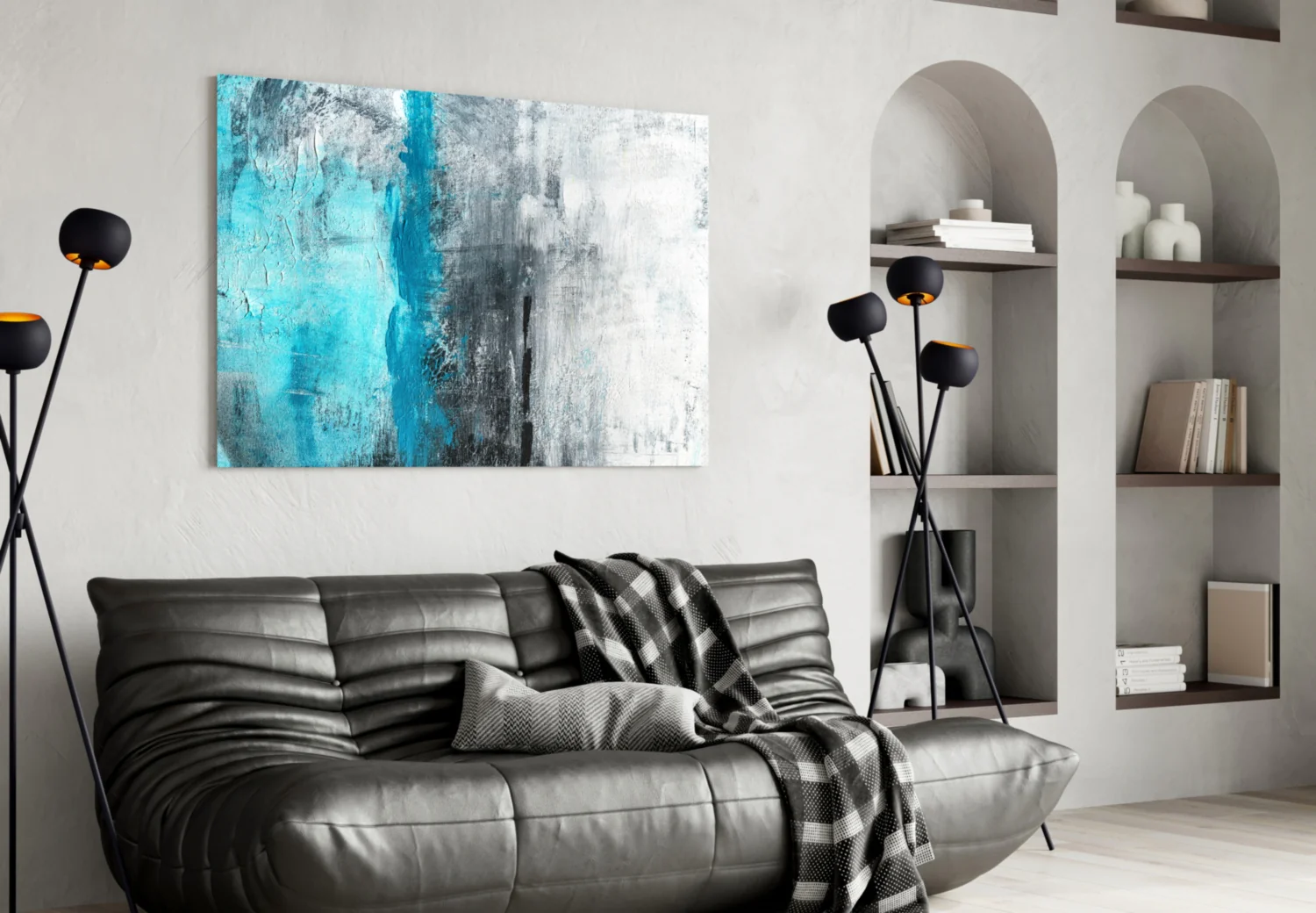 Turquoise Stripe Gray Texture Glass Wall Art - Image 4