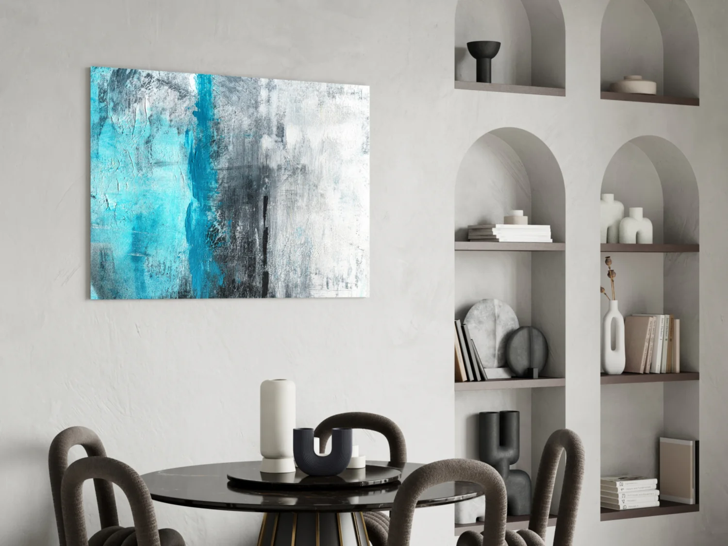 Turquoise Stripe Gray Texture Glass Wall Art - Image 5