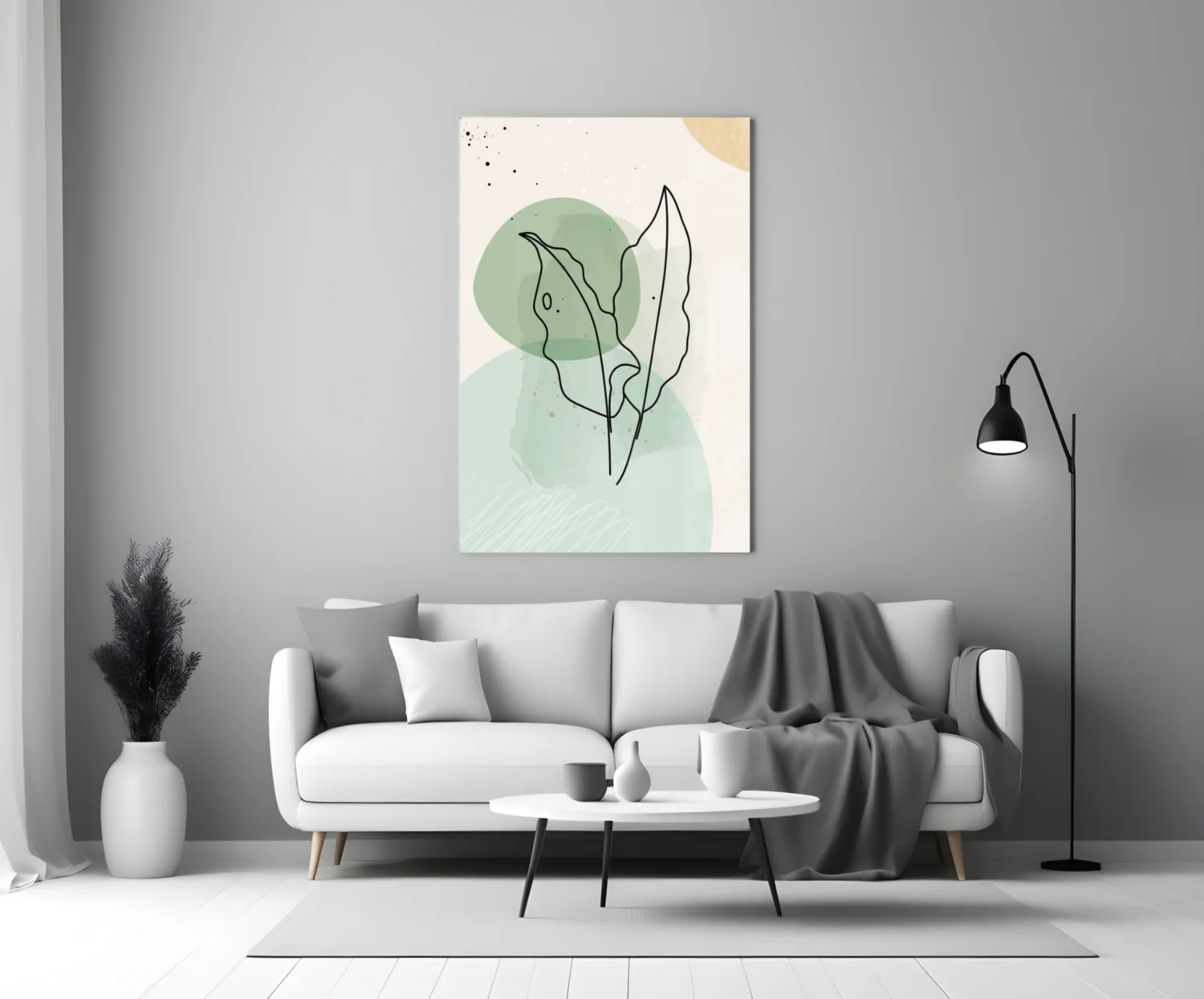 Twin Leaves Sage Green Line Glass Wall Art - Image 4