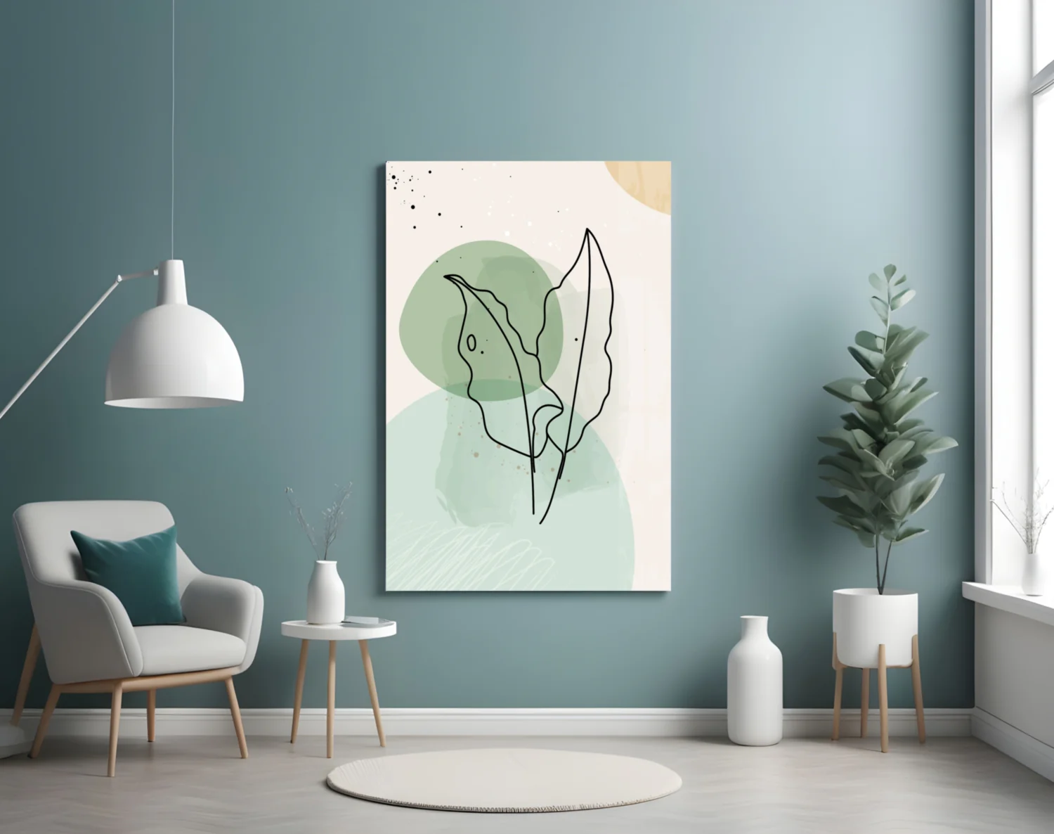 Twin Leaves Sage Green Line Glass Wall Art - Image 5