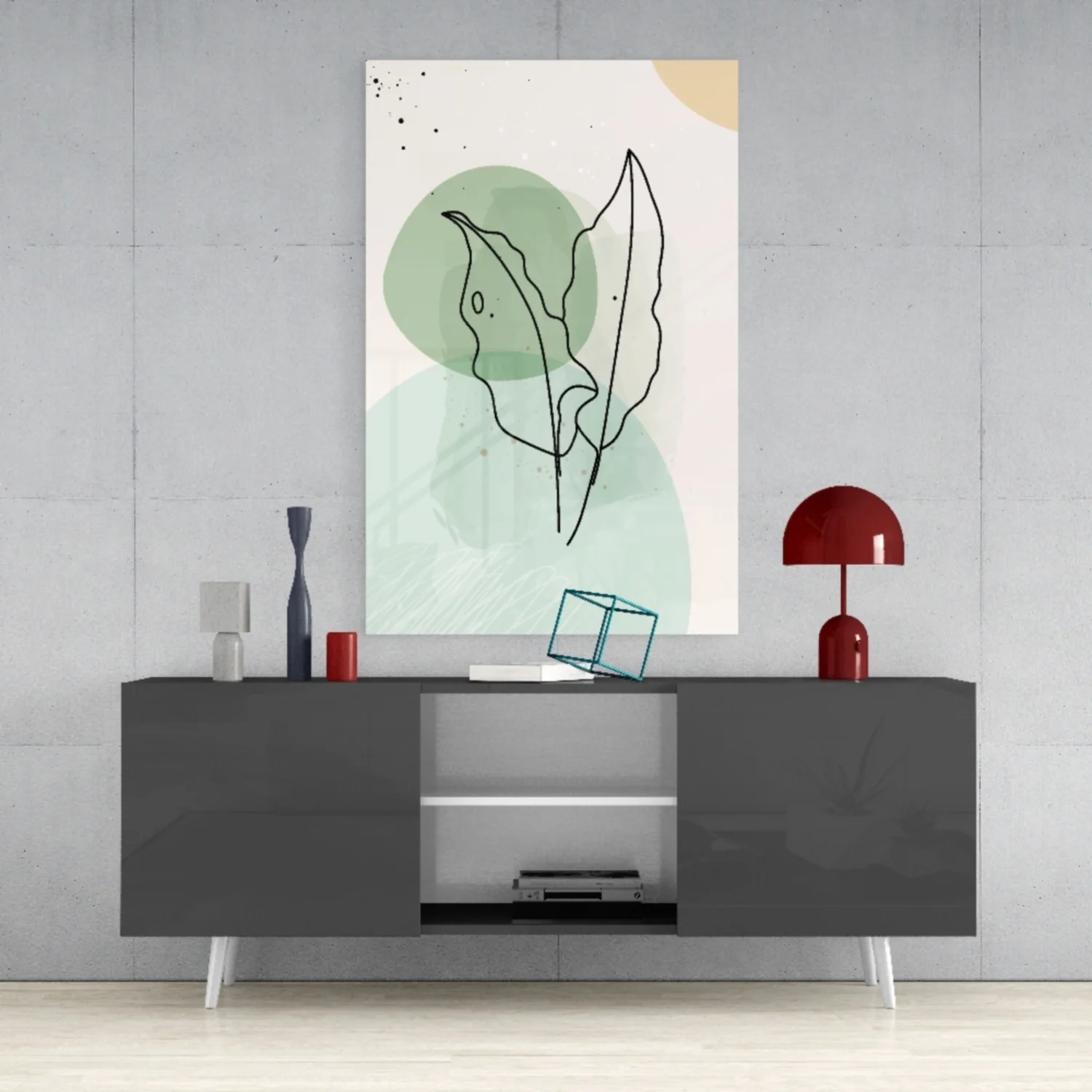 Twin Leaves Sage Green Line Glass Wall Art - Image 9