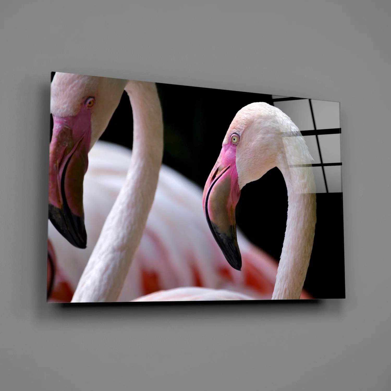 Two Pink Flamingo Heads Glass Wall Art - Image 2