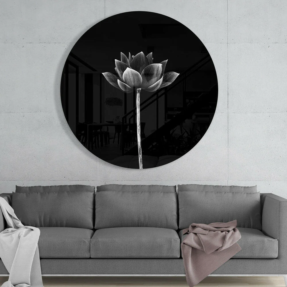 Upright Monochrome Lotus Glass Wall Art - Image 2