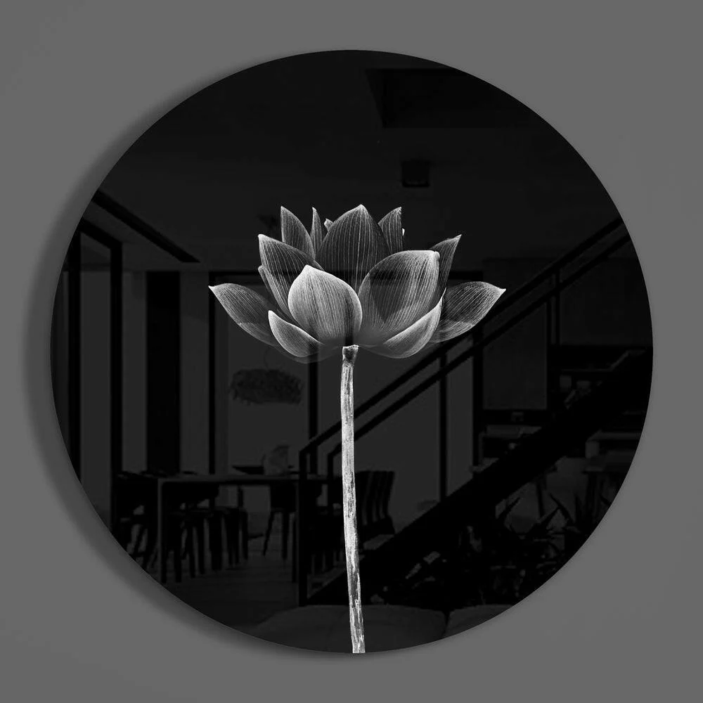 Upright Monochrome Lotus Glass Wall Art - Image 3