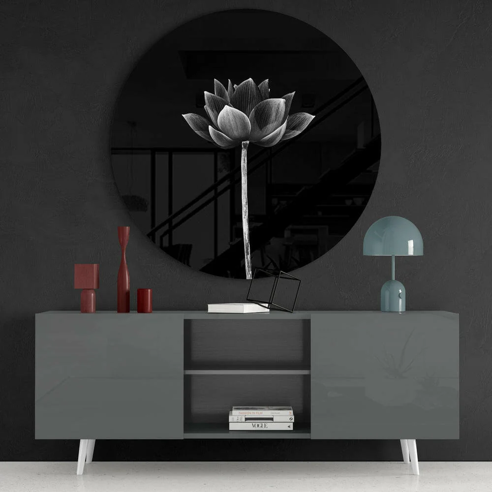 Upright Monochrome Lotus Glass Wall Art - Image 4