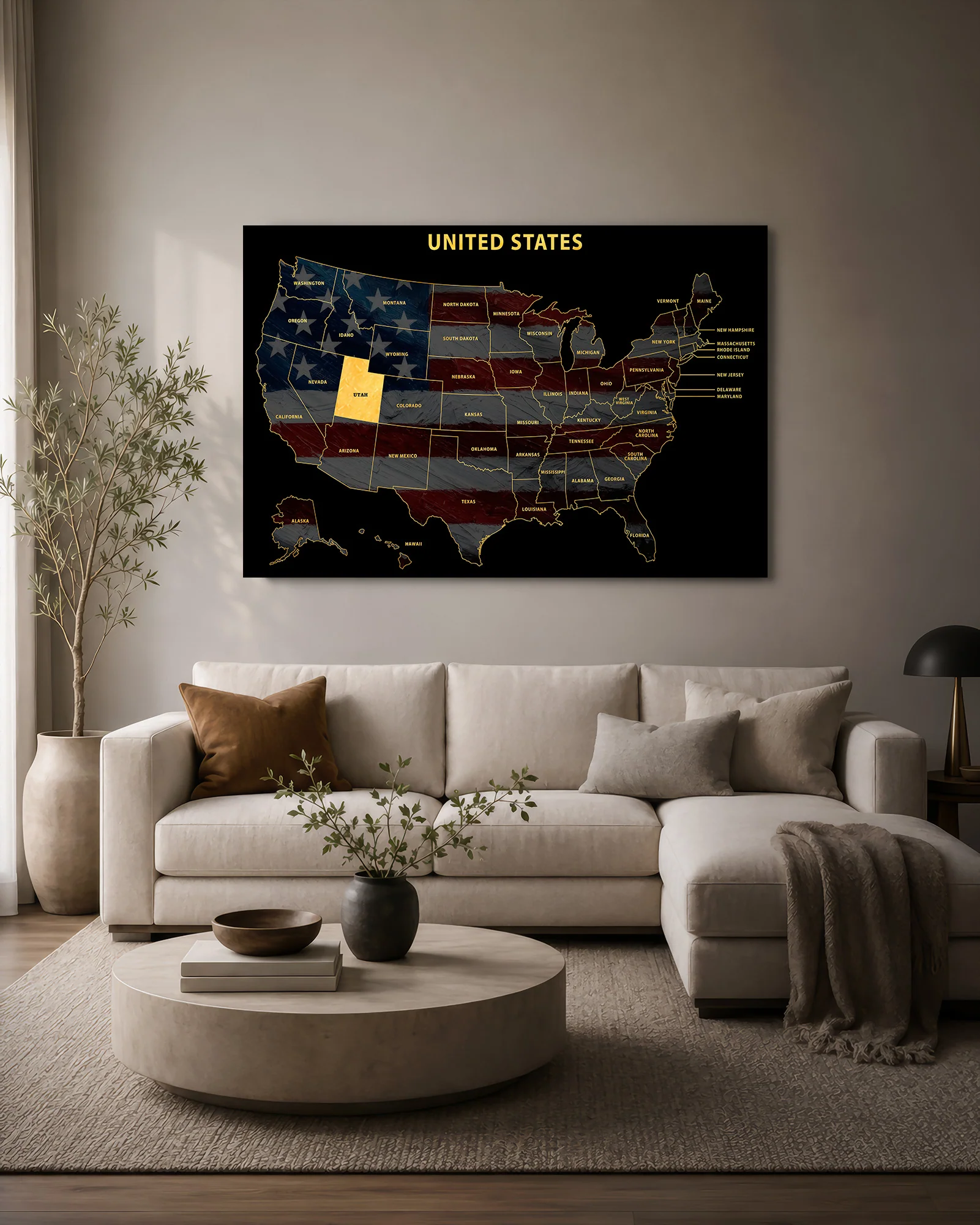 Utah State Map — Haptic 3D Embossed Metal Wall Art