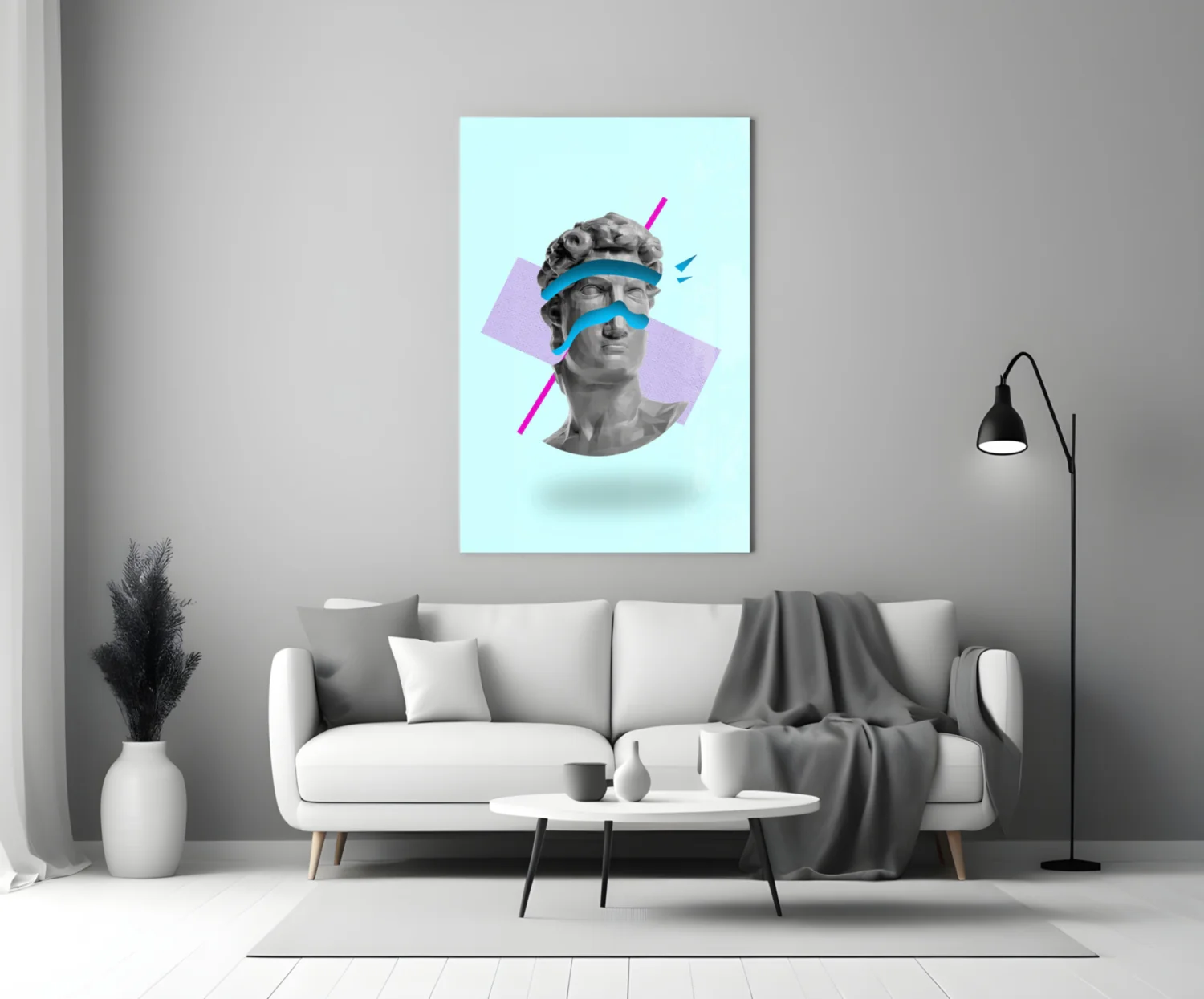 Vaporwave David Blindfold Glass Wall Art - Image 3