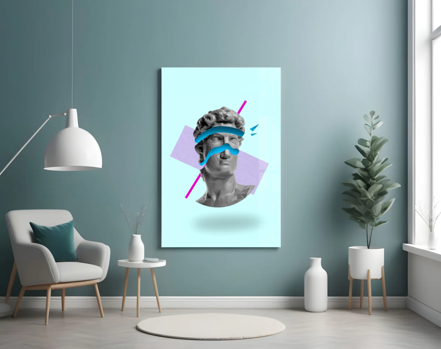 Vaporwave David Blindfold Glass Wall Art - Image 4