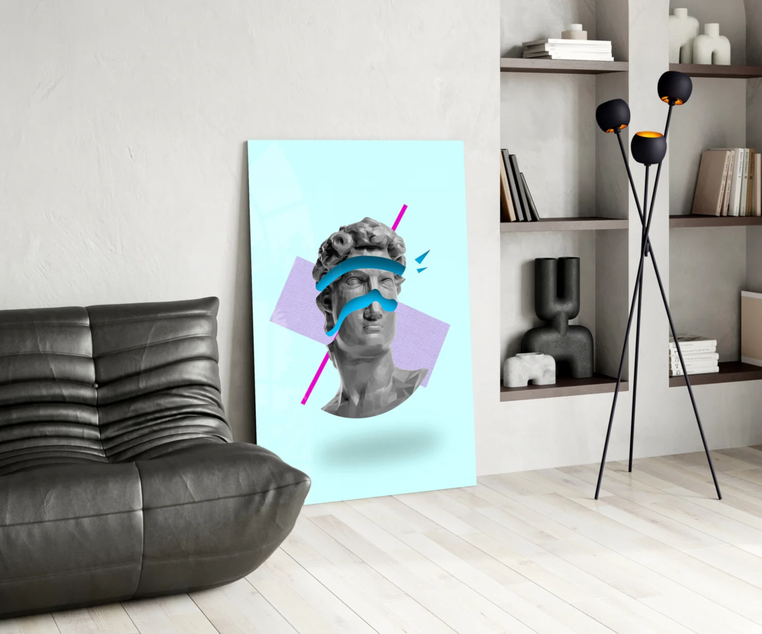 Vaporwave David Blindfold Glass Wall Art - Image 5