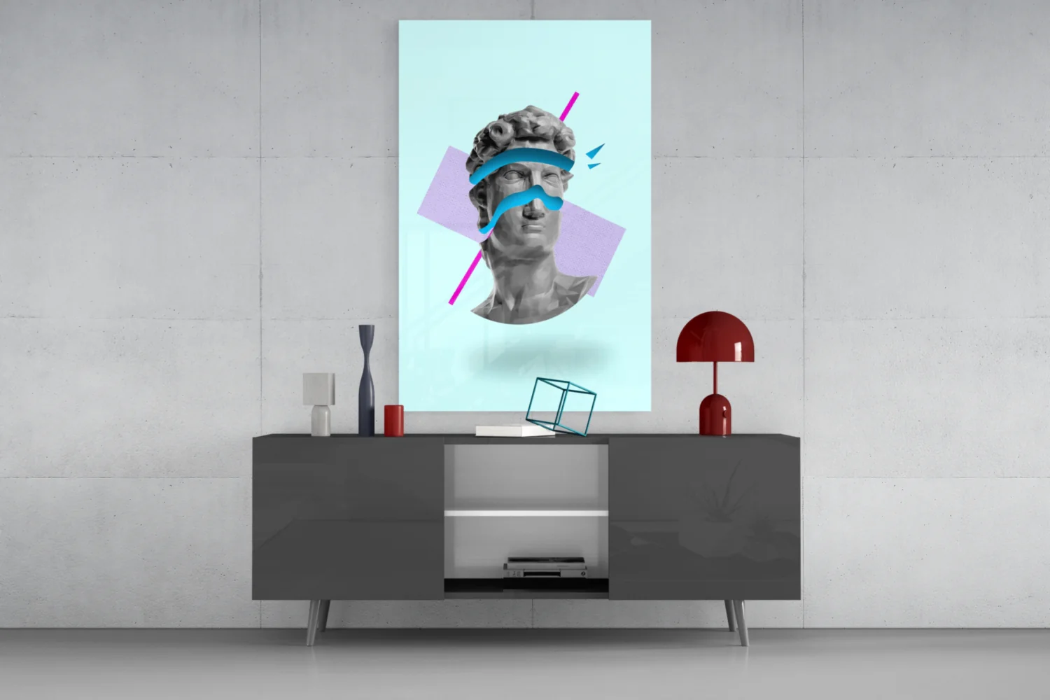 Vaporwave David Blindfold Glass Wall Art - Image 8