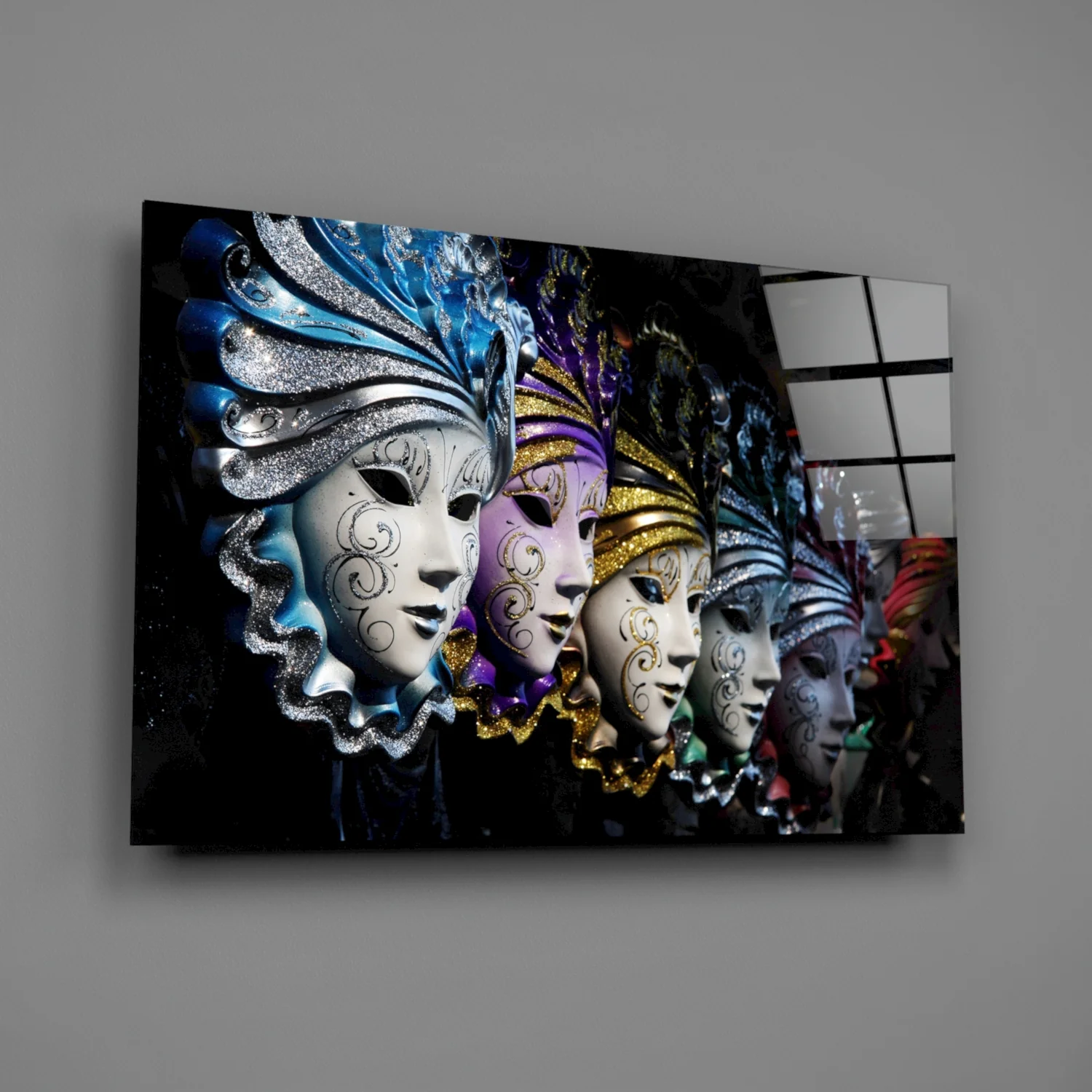 Venetian Carnival Masks Glass Wall Art - Image 2