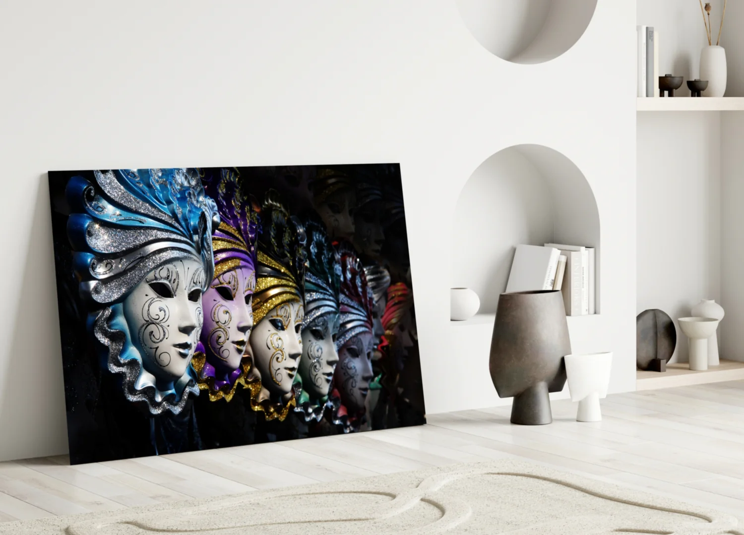 Venetian Carnival Masks Glass Wall Art - Image 3