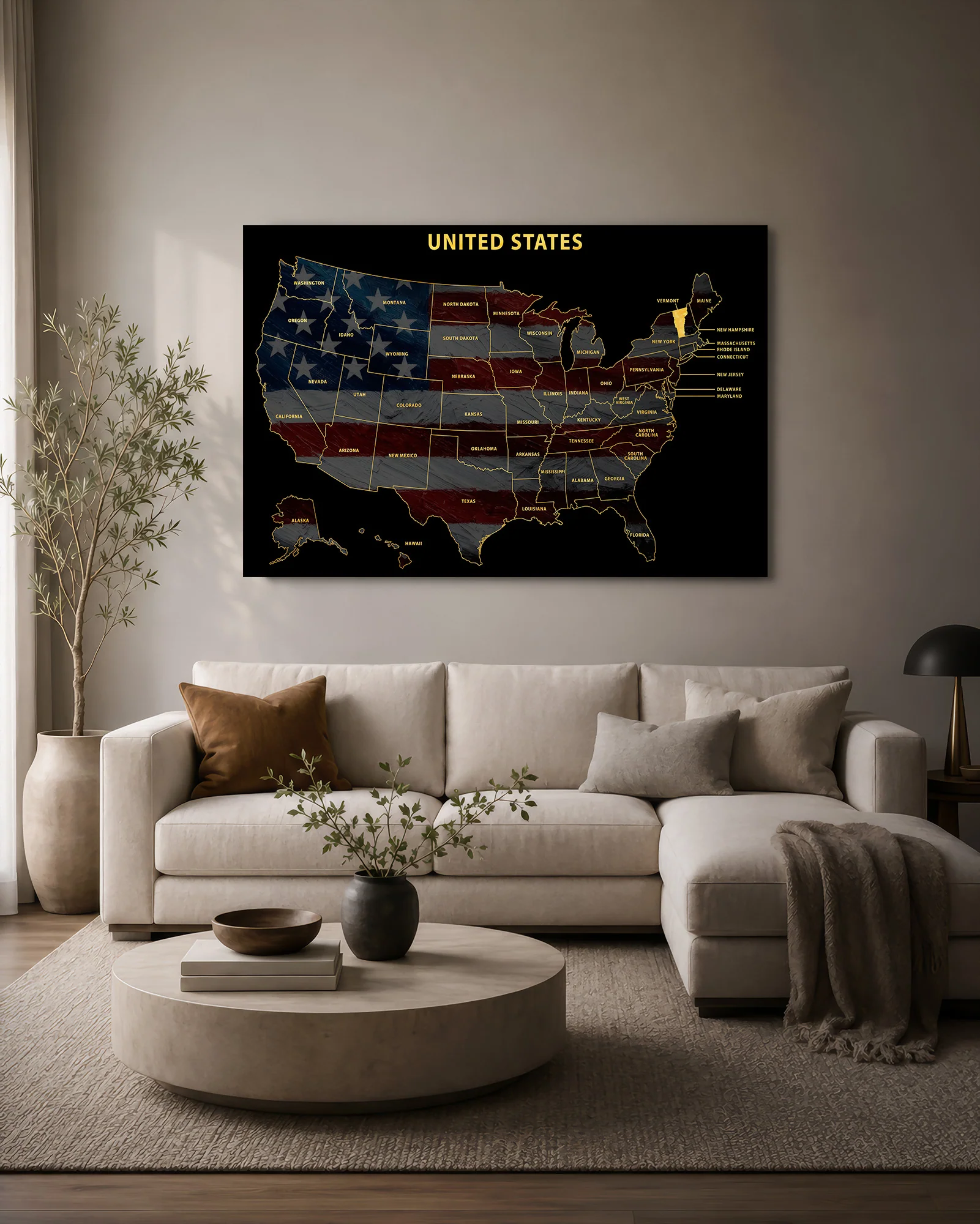 Vermont State Map — Haptic 3D Embossed Metal Wall Art