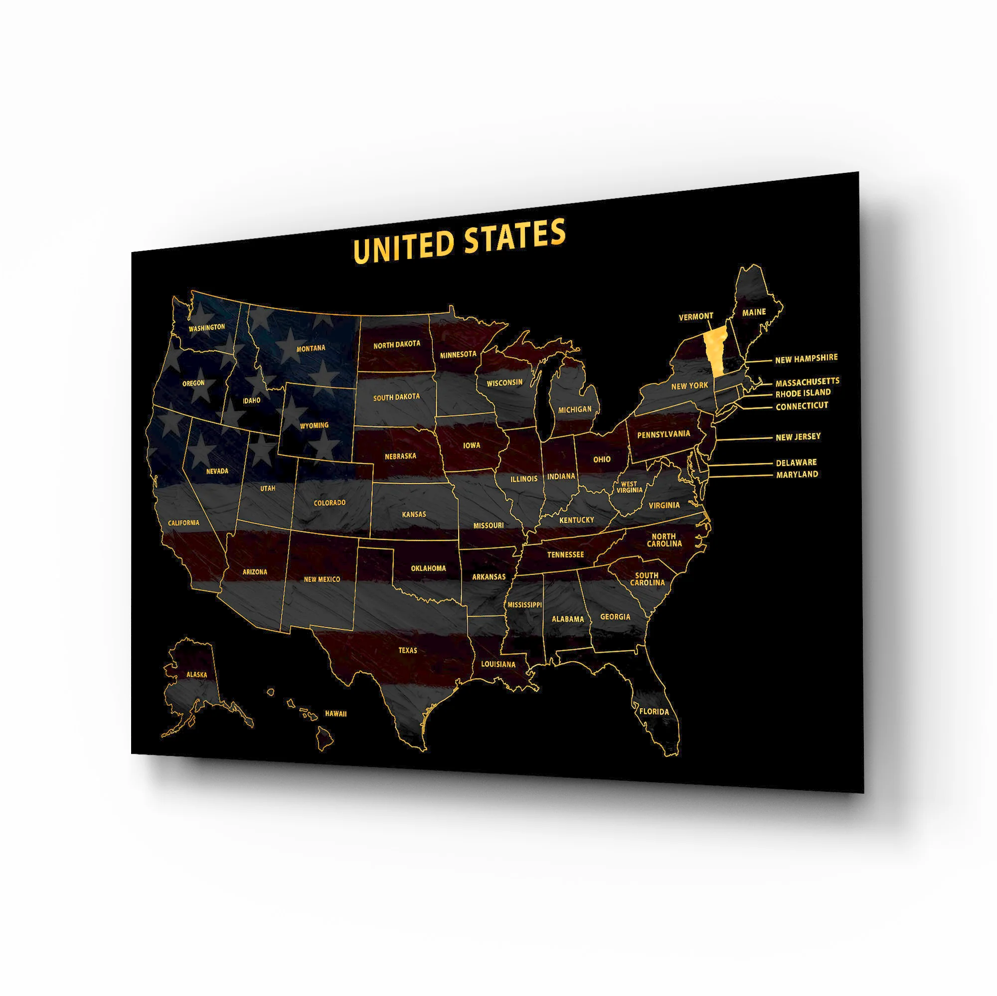 Vermont State Map — Haptic 3D Embossed Metal Wall Art - Image 2