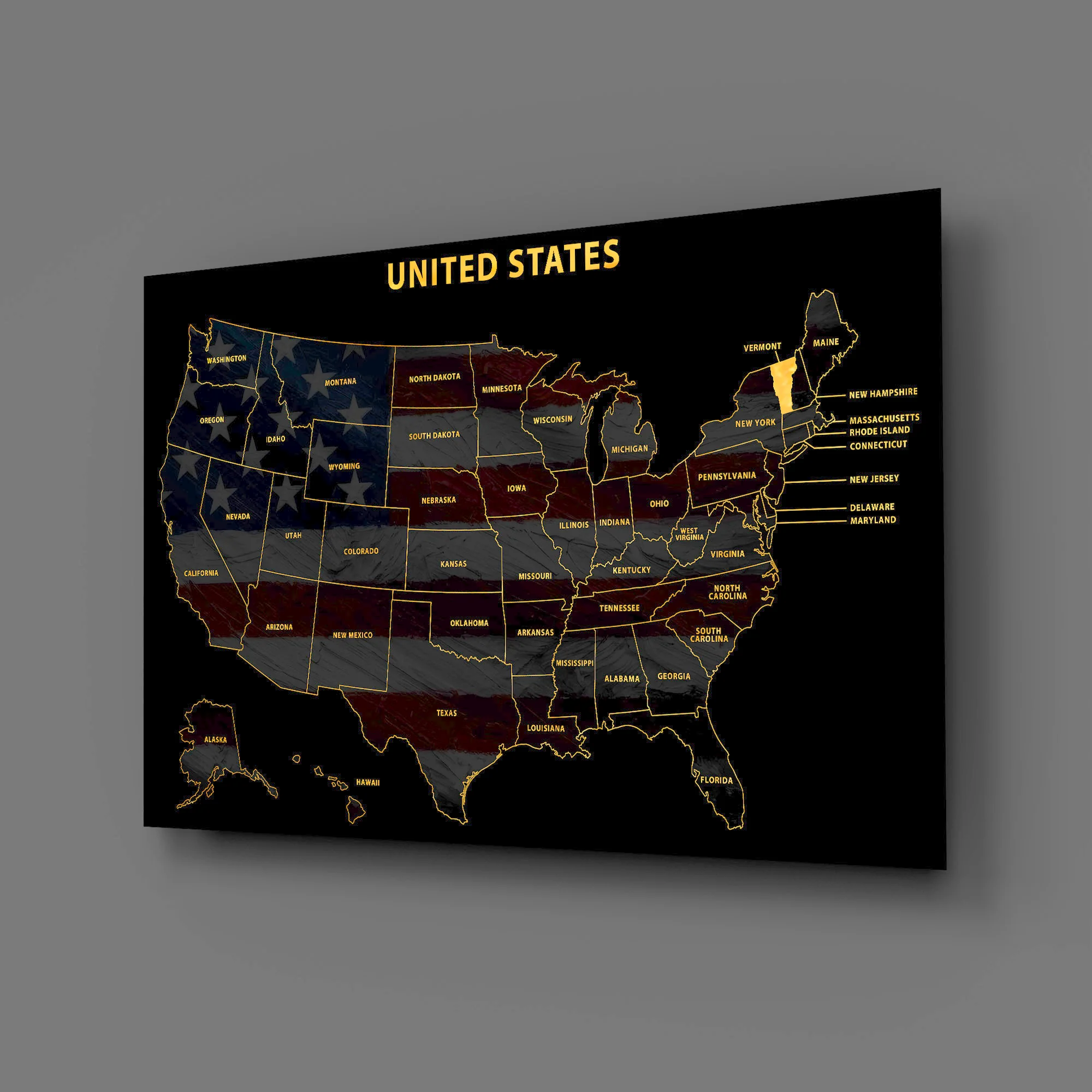 Vermont State Map — Haptic 3D Embossed Metal Wall Art - Image 3