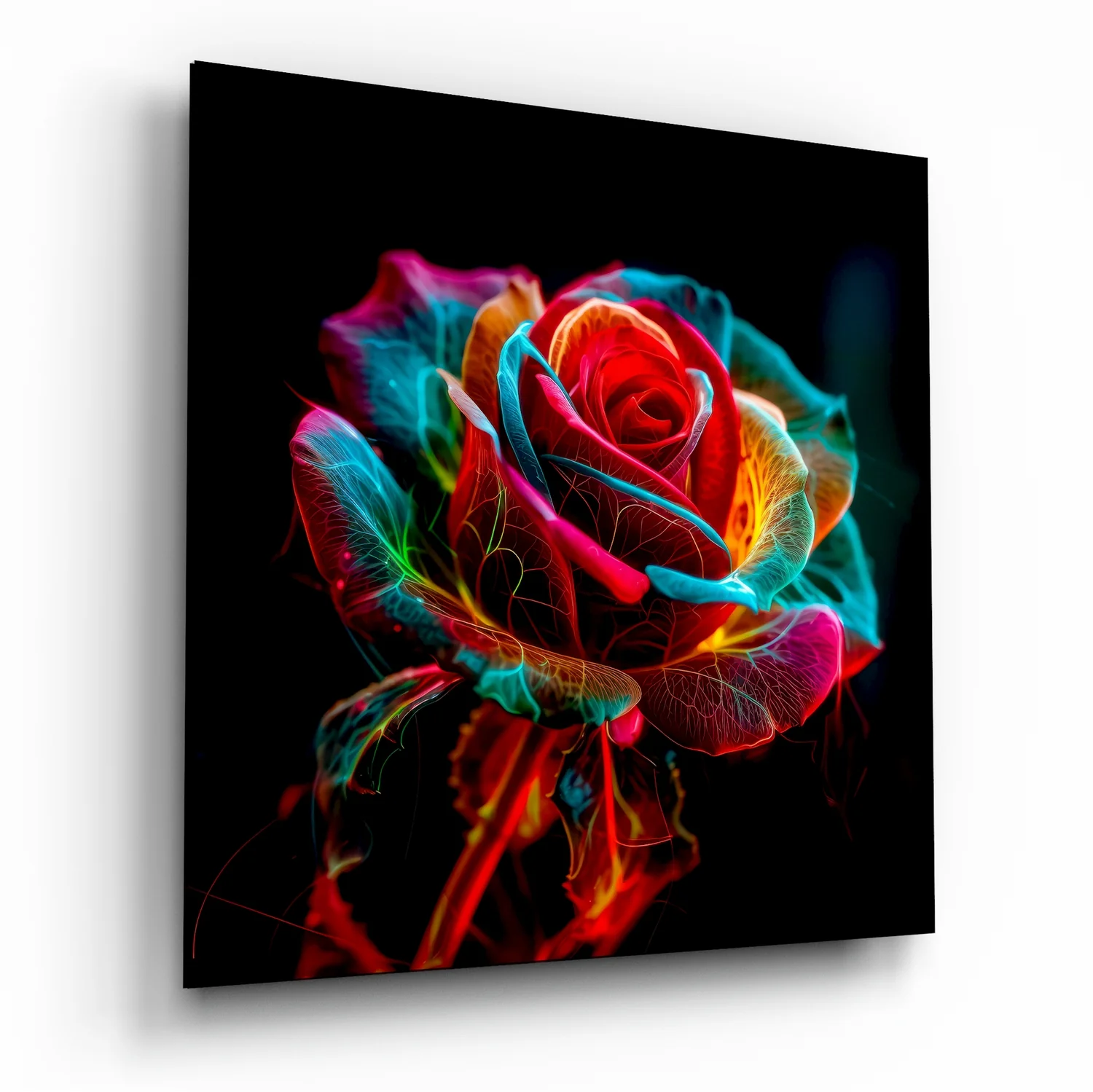 Vibrant Neon Multicolor Rose Glass Wall Art