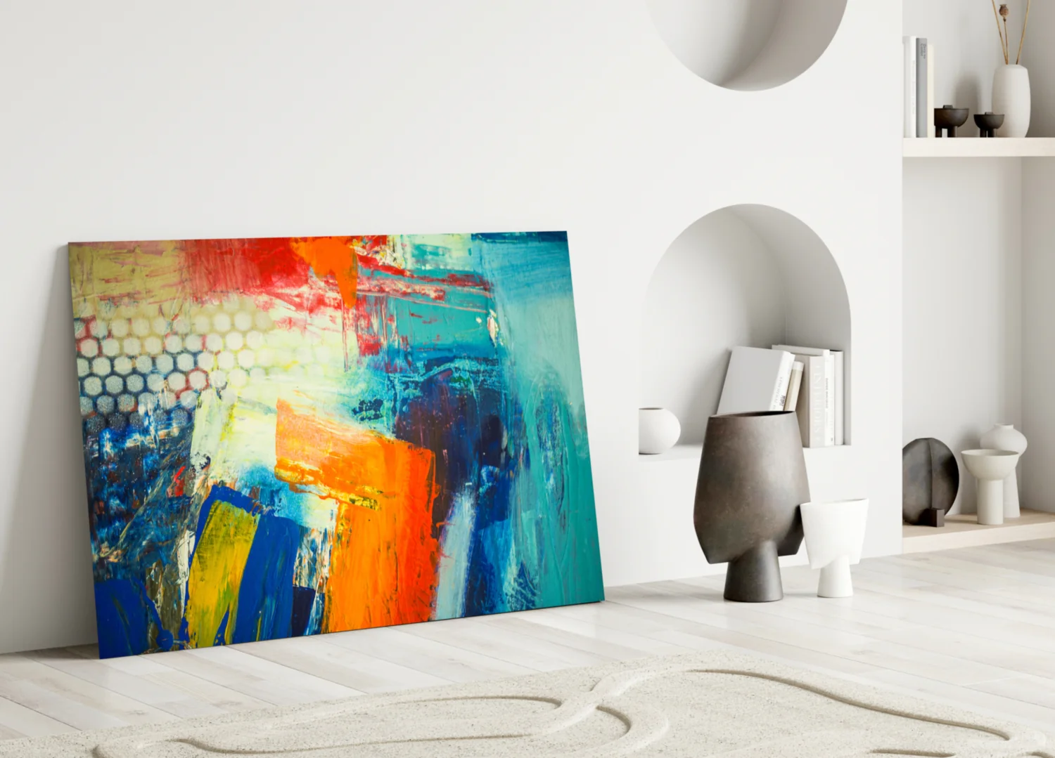 Vibrant Orange Blue Palette Glass Wall Art - Image 4