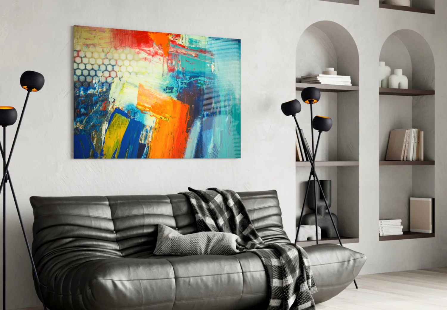 Vibrant Orange Blue Palette Glass Wall Art - Image 5