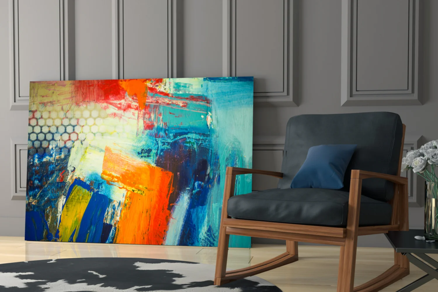 Vibrant Orange Blue Palette Glass Wall Art - Image 7