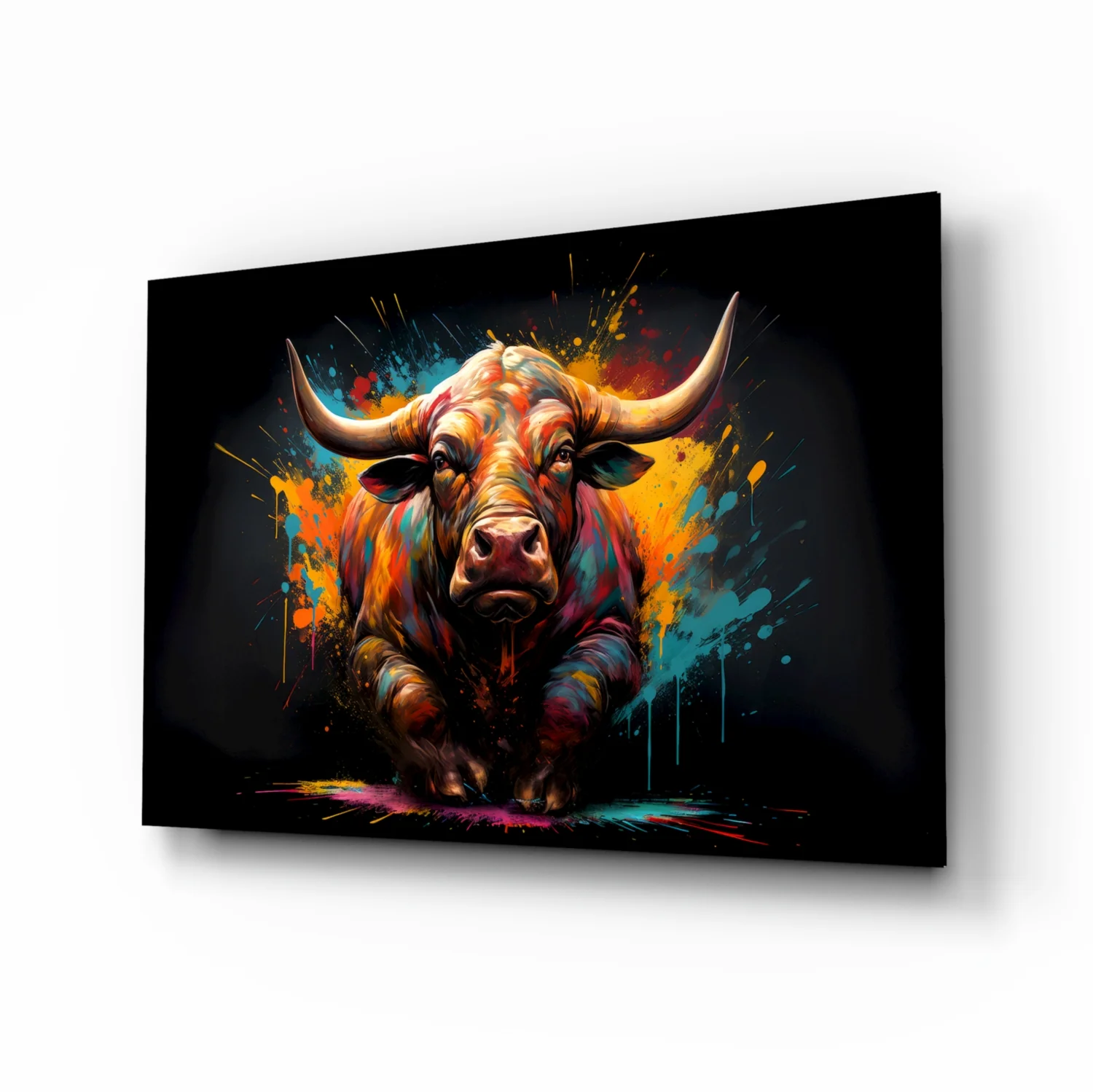 Vibrant Standing Bull Splash Glass Wall Art - Image 2