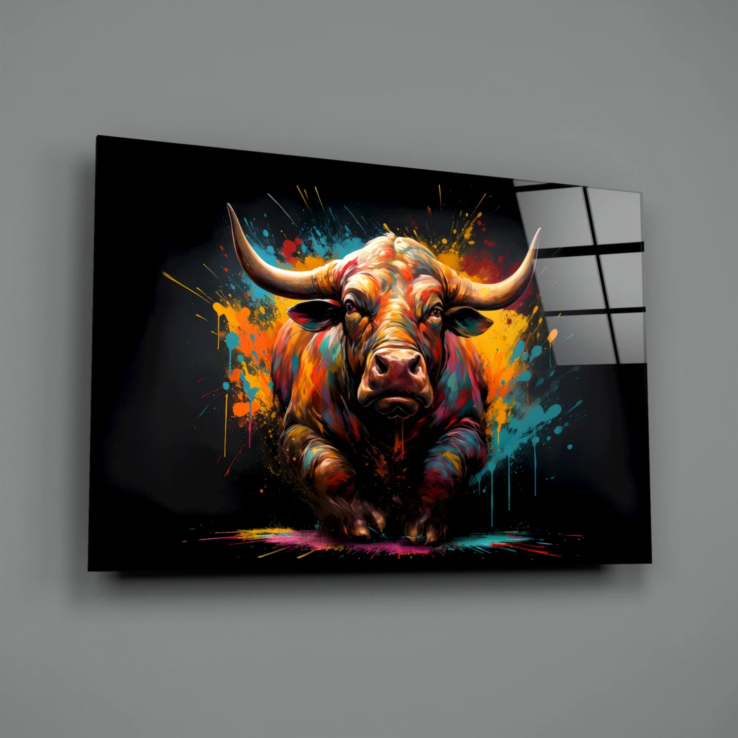 Vibrant Standing Bull Splash Glass Wall Art - Image 3