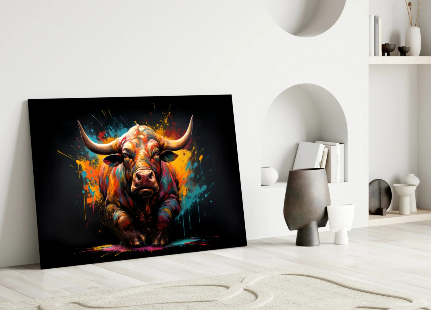 Vibrant Standing Bull Splash Glass Wall Art - Image 4