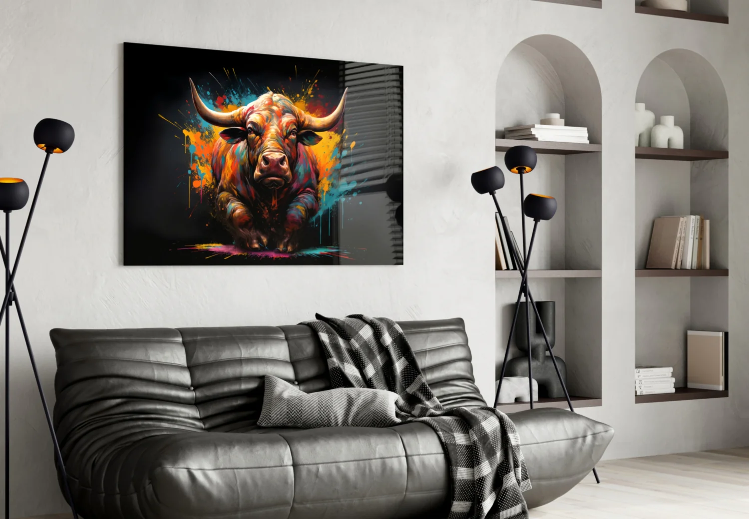 Vibrant Standing Bull Splash Glass Wall Art - Image 5
