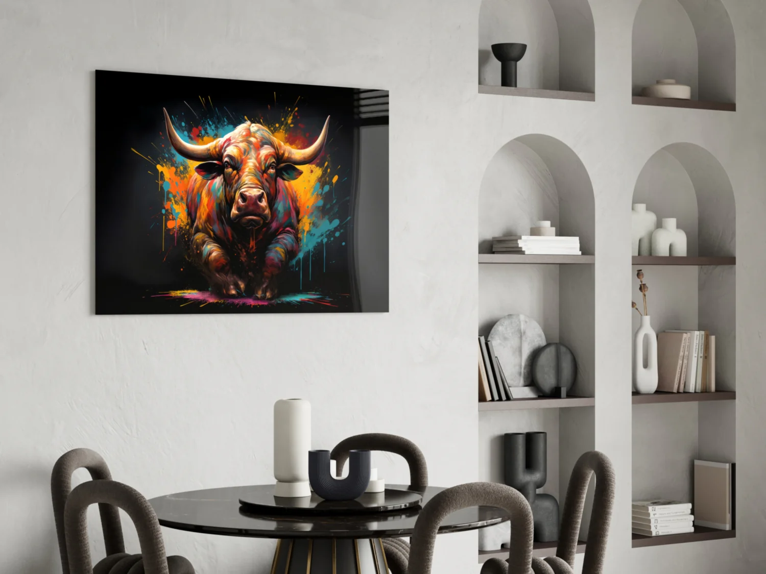 Vibrant Standing Bull Splash Glass Wall Art - Image 6
