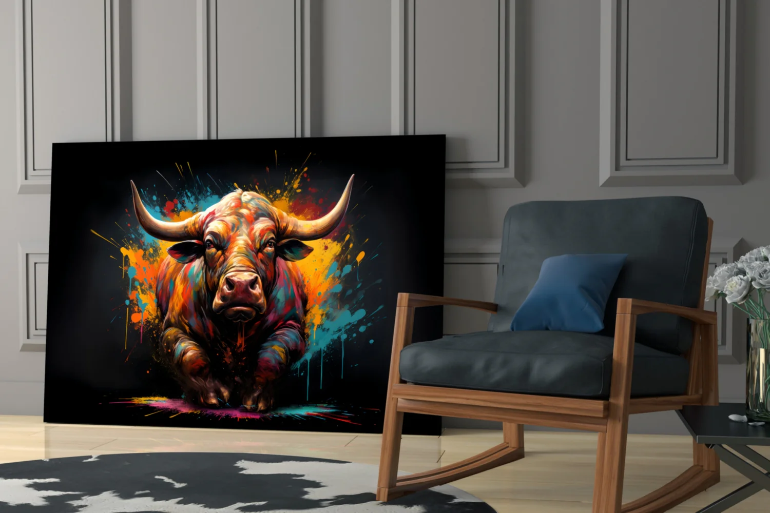 Vibrant Standing Bull Splash Glass Wall Art - Image 7