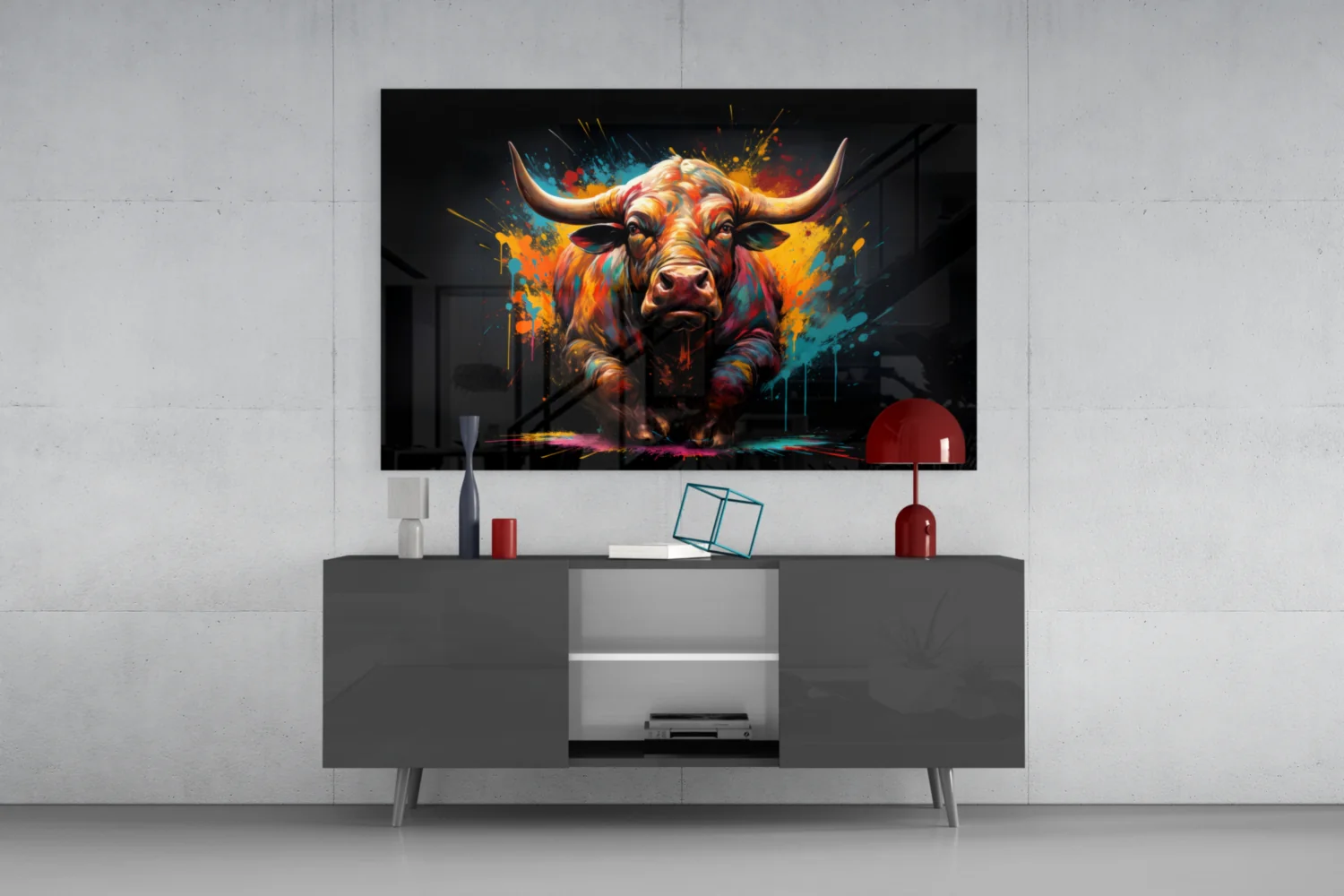 Vibrant Standing Bull Splash Glass Wall Art - Image 9