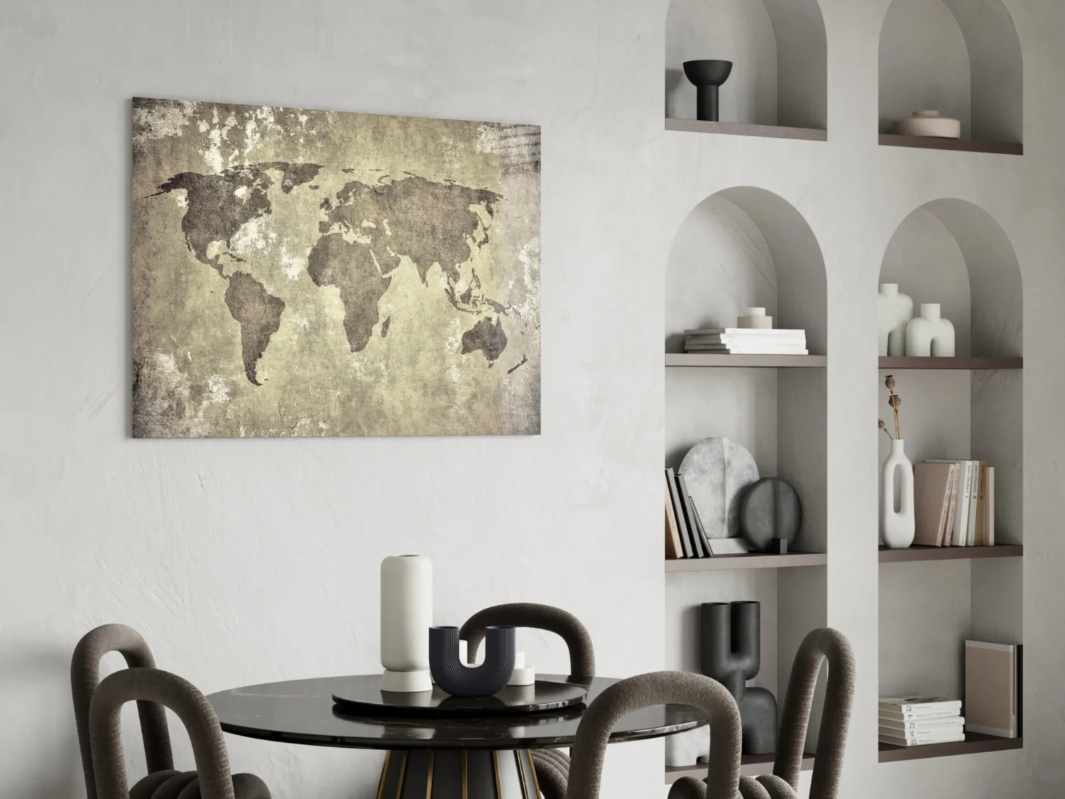 Vintage Distressed Beige World Map Glass Wall Art - Image 5