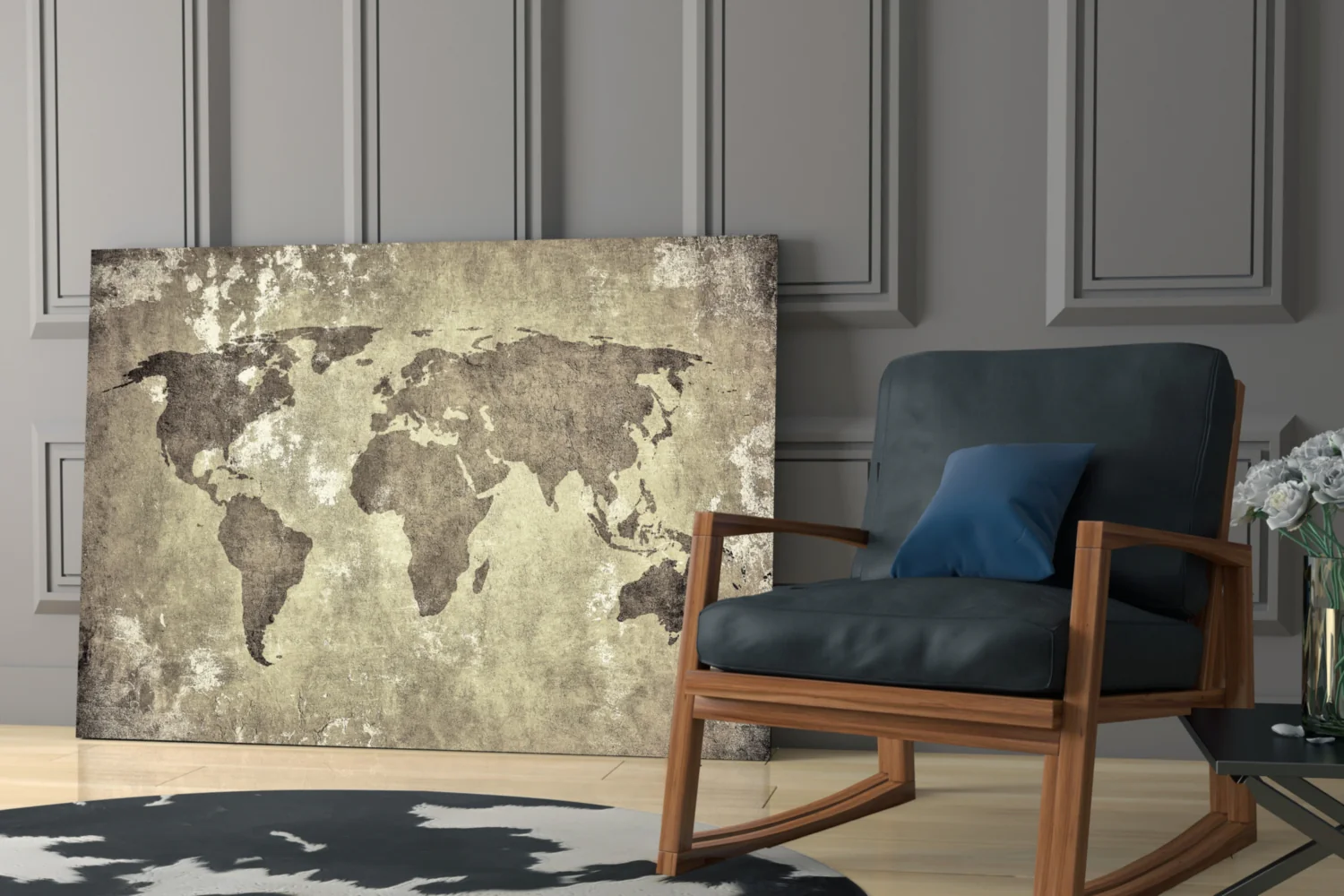 Vintage Distressed Beige World Map Glass Wall Art - Image 6