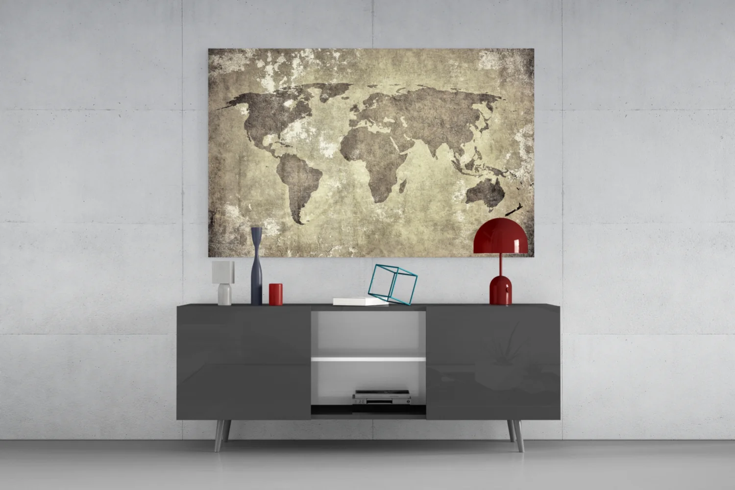 Vintage Distressed Beige World Map Glass Wall Art - Image 8