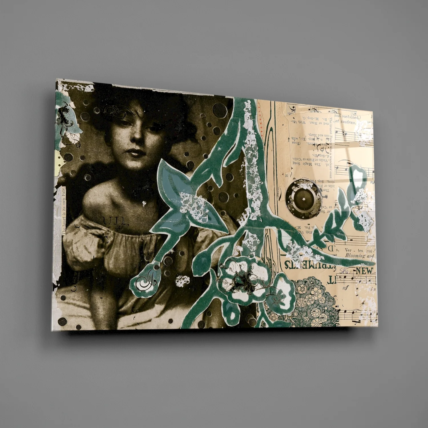 Vintage Lady Floral Collage Glass Wall Art - Image 2
