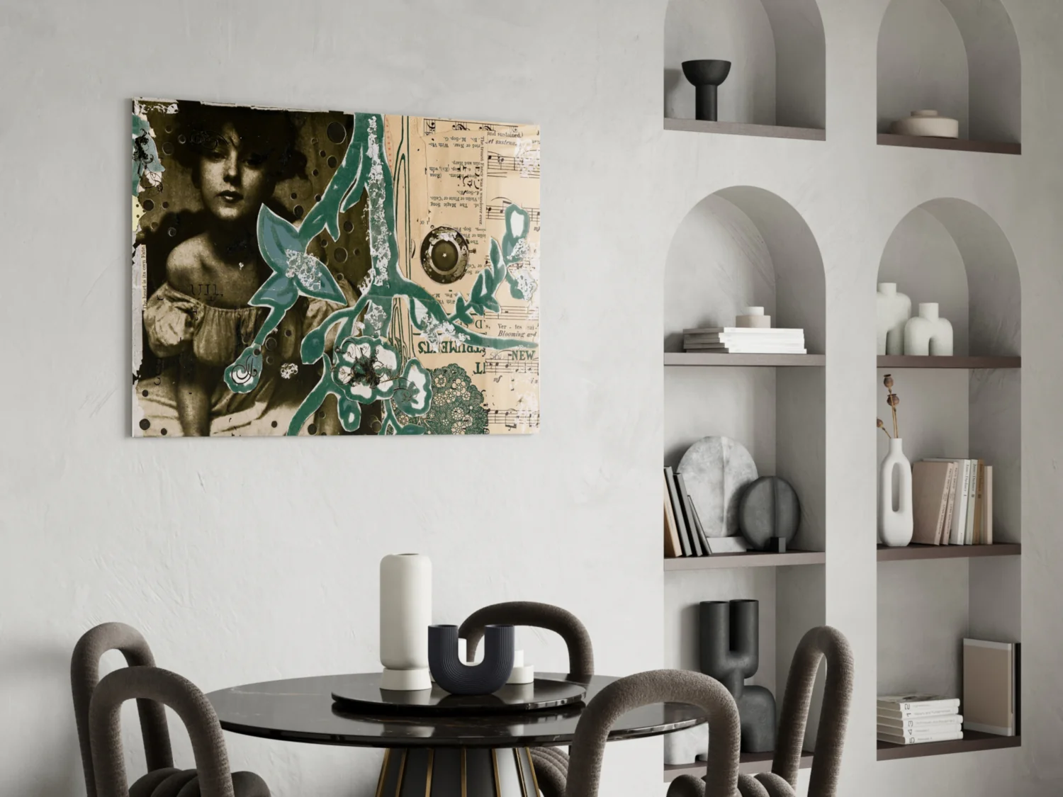 Vintage Lady Floral Collage Glass Wall Art - Image 5