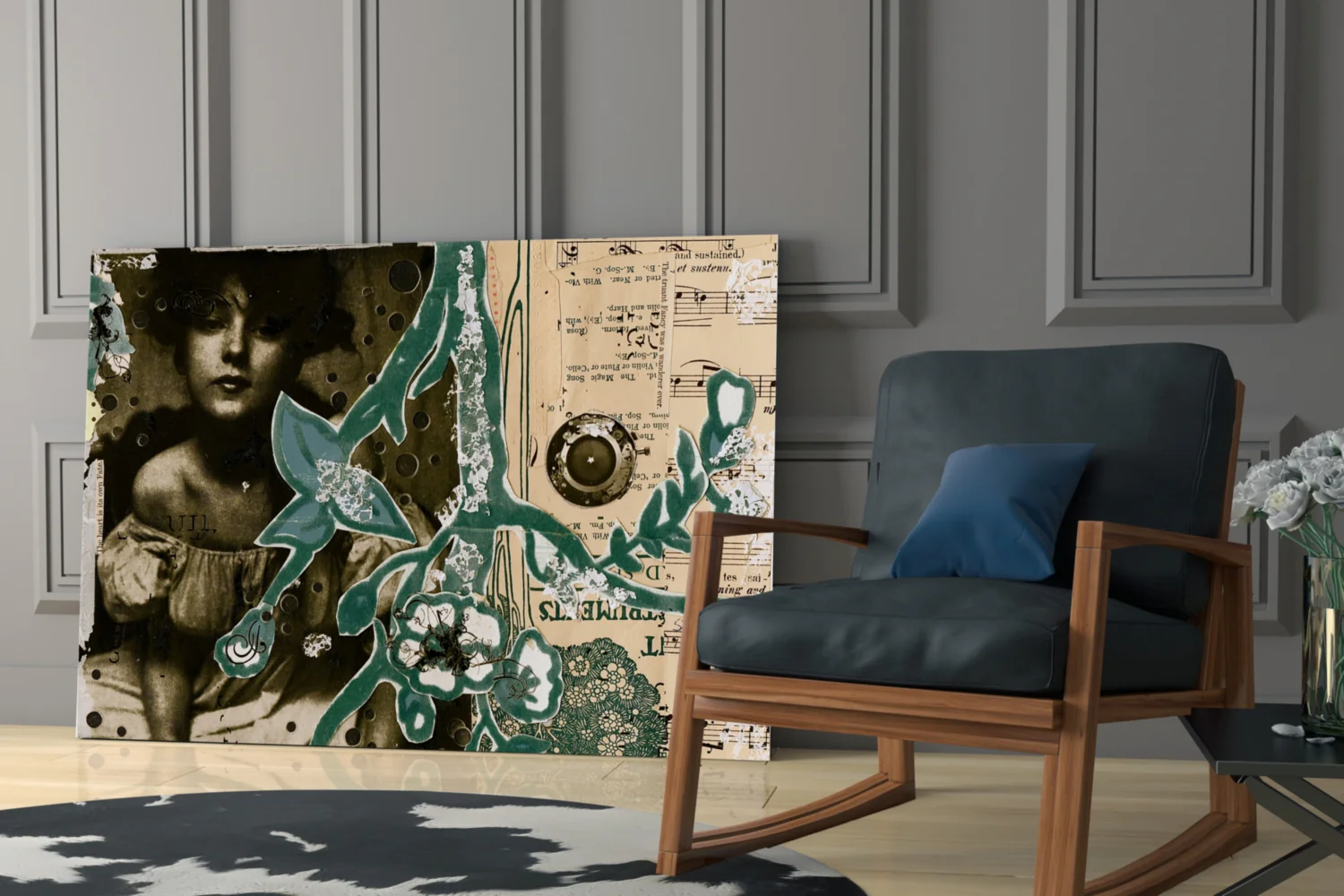 Vintage Lady Floral Collage Glass Wall Art - Image 6