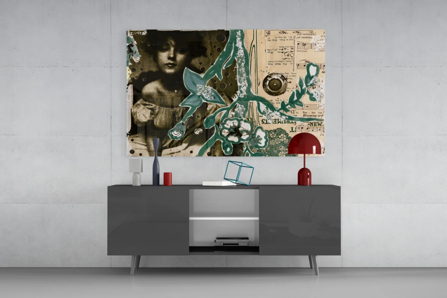 Vintage Lady Floral Collage Glass Wall Art - Image 8