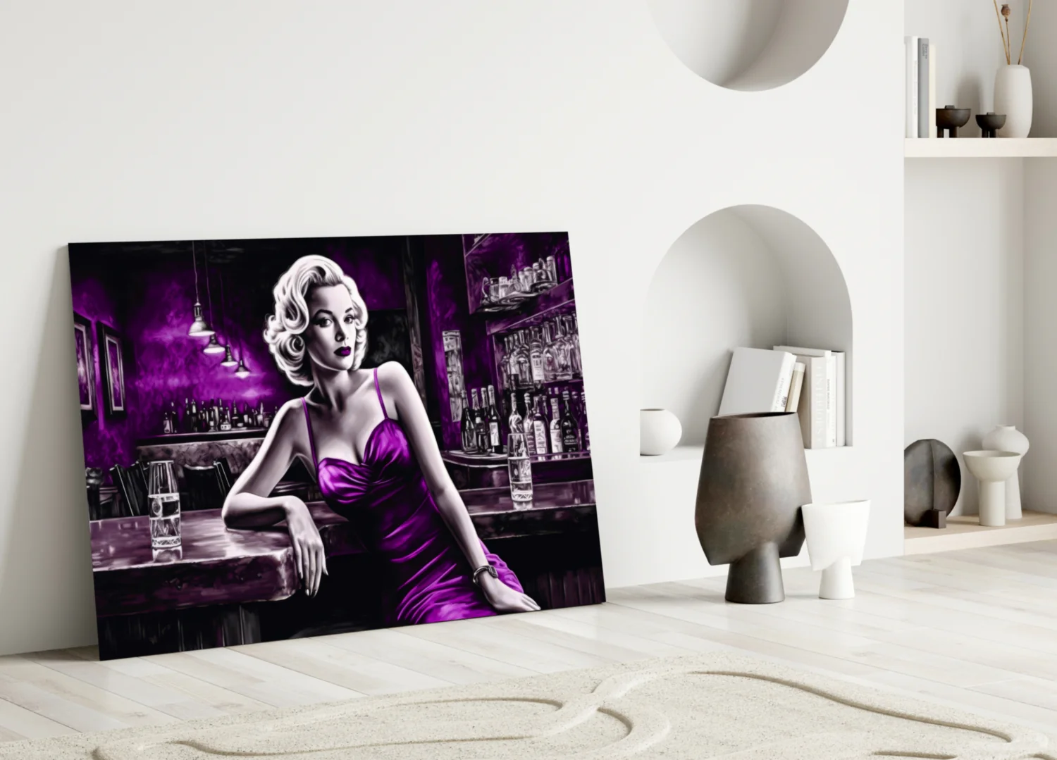 Violet Satin Blonde at Bar Glass Wall Art - Image 3