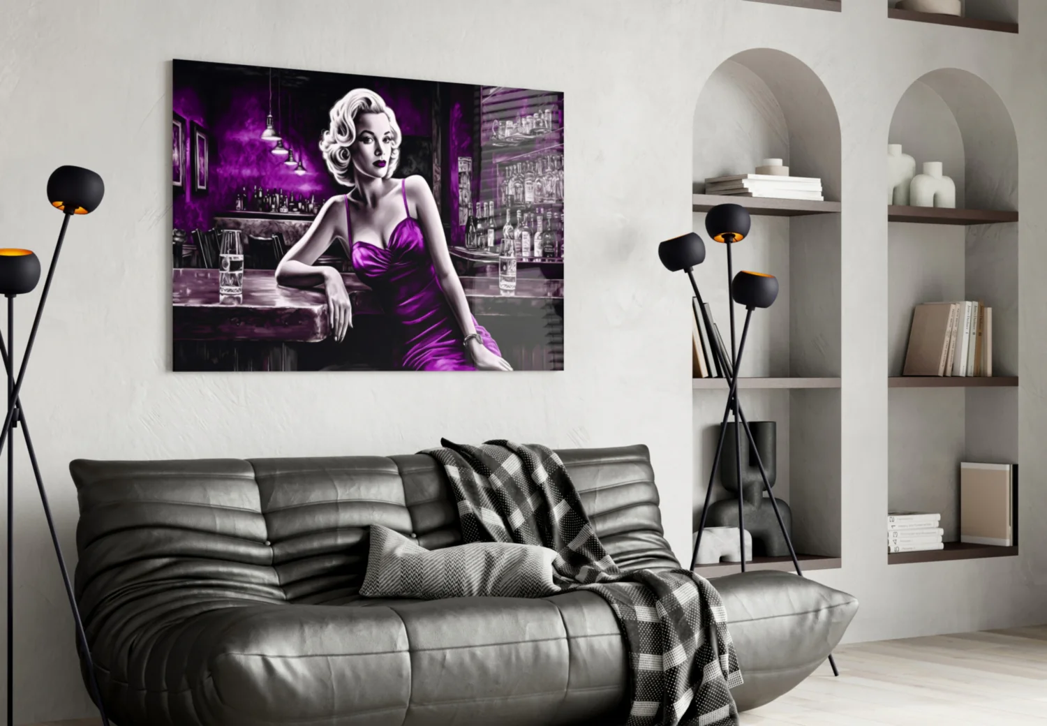 Violet Satin Blonde at Bar Glass Wall Art - Image 4