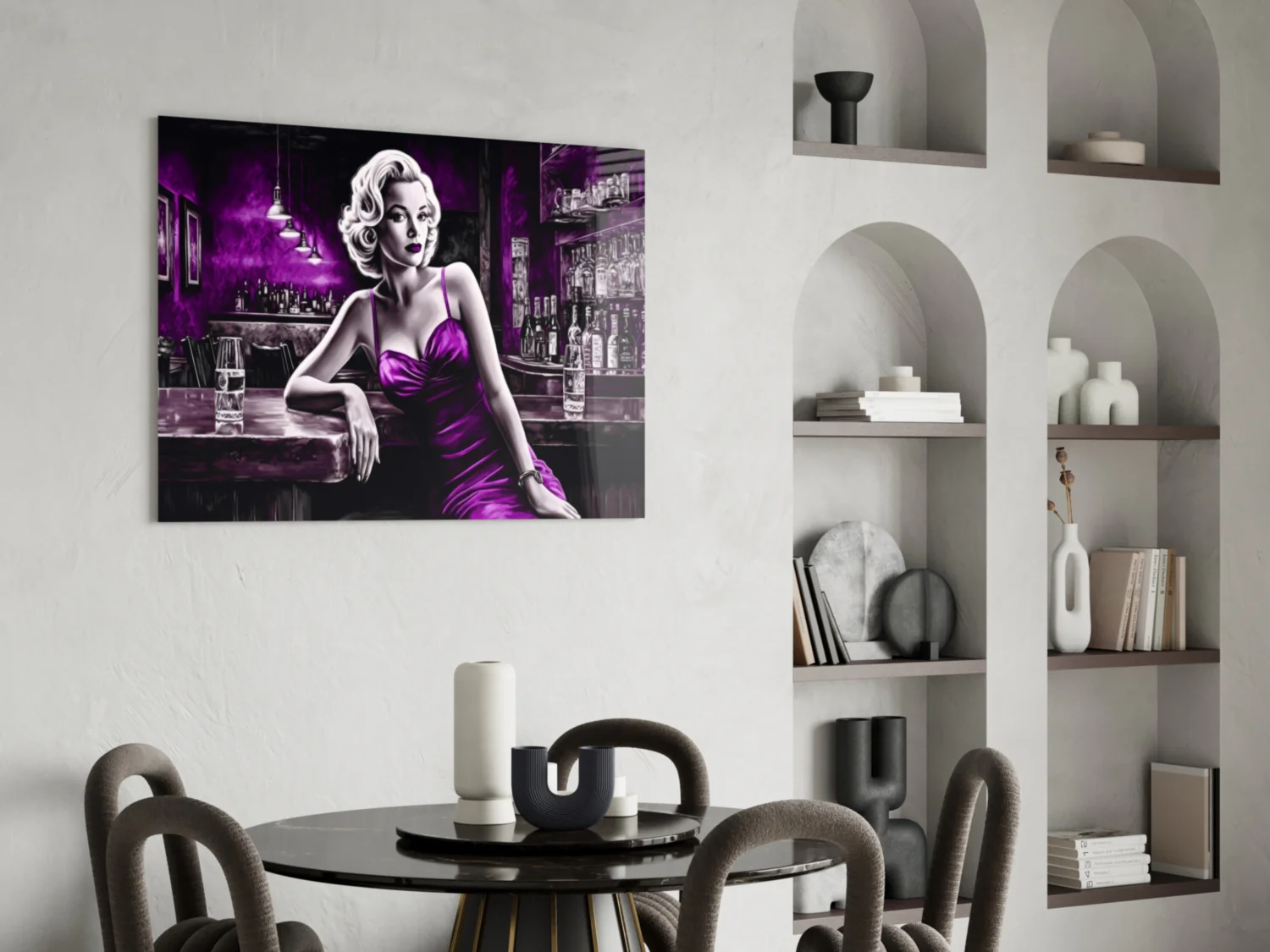 Violet Satin Blonde at Bar Glass Wall Art - Image 5