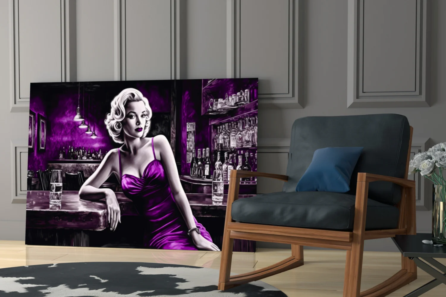 Violet Satin Blonde at Bar Glass Wall Art - Image 6
