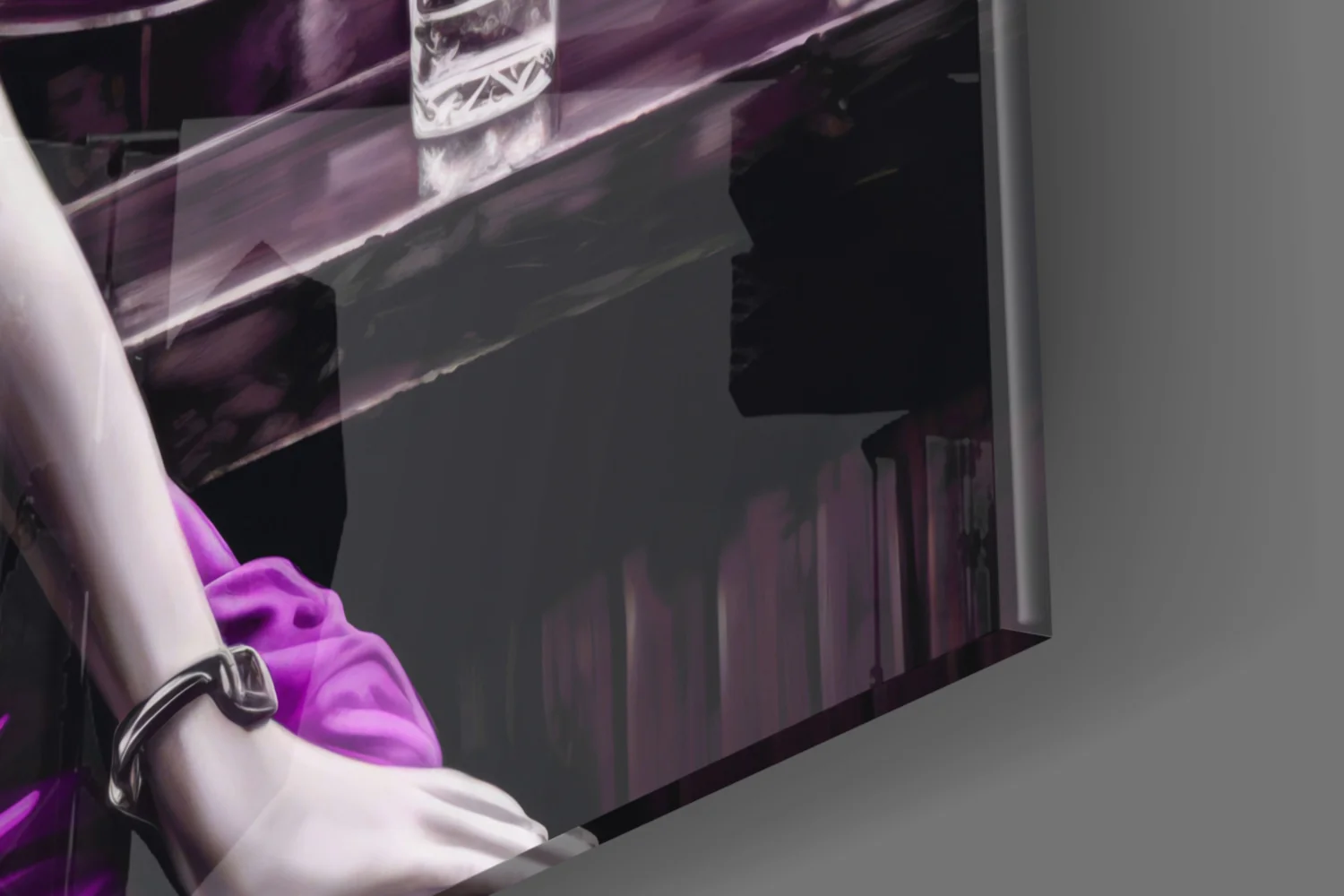 Violet Satin Blonde at Bar Glass Wall Art - Image 7