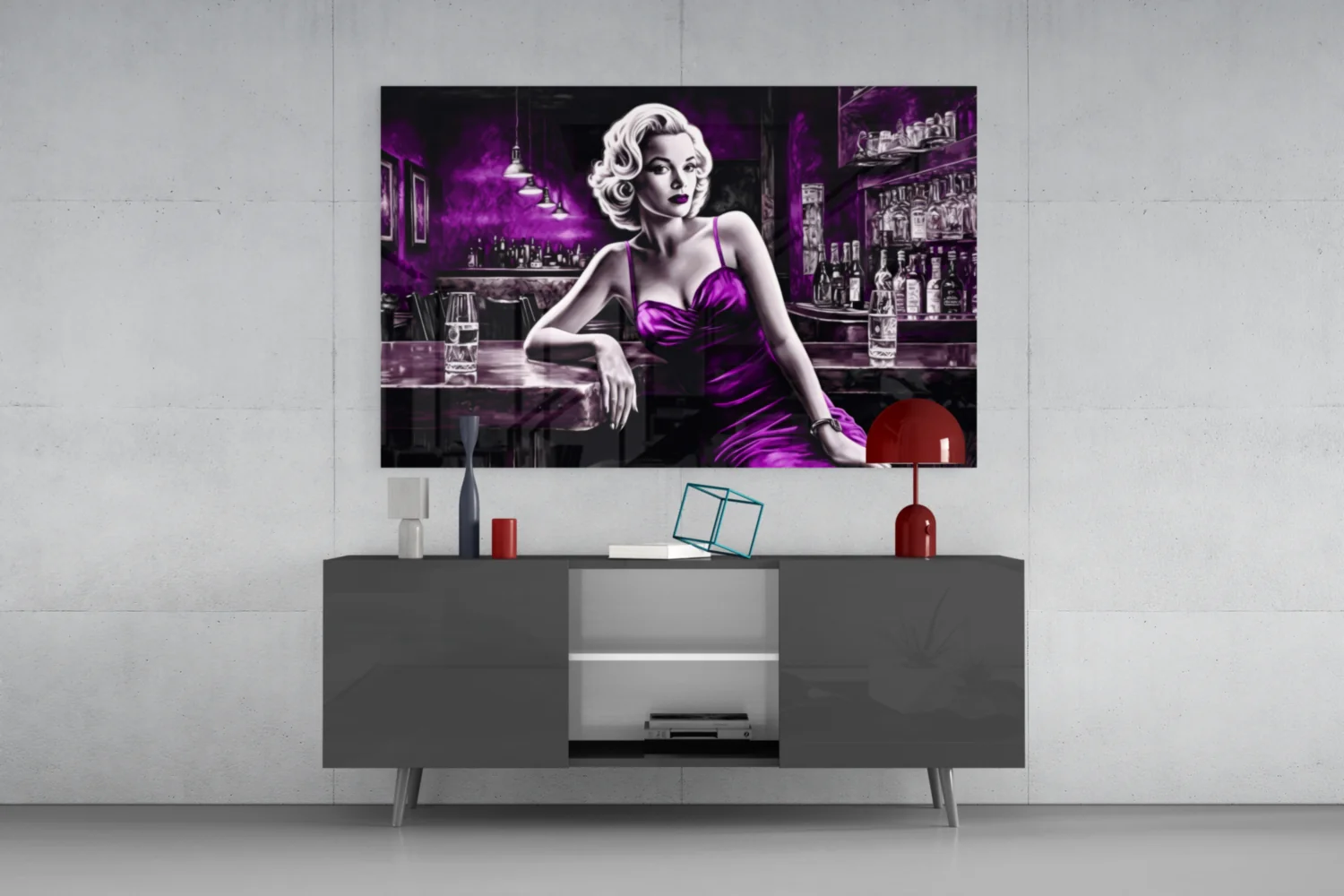 Violet Satin Blonde at Bar Glass Wall Art - Image 8