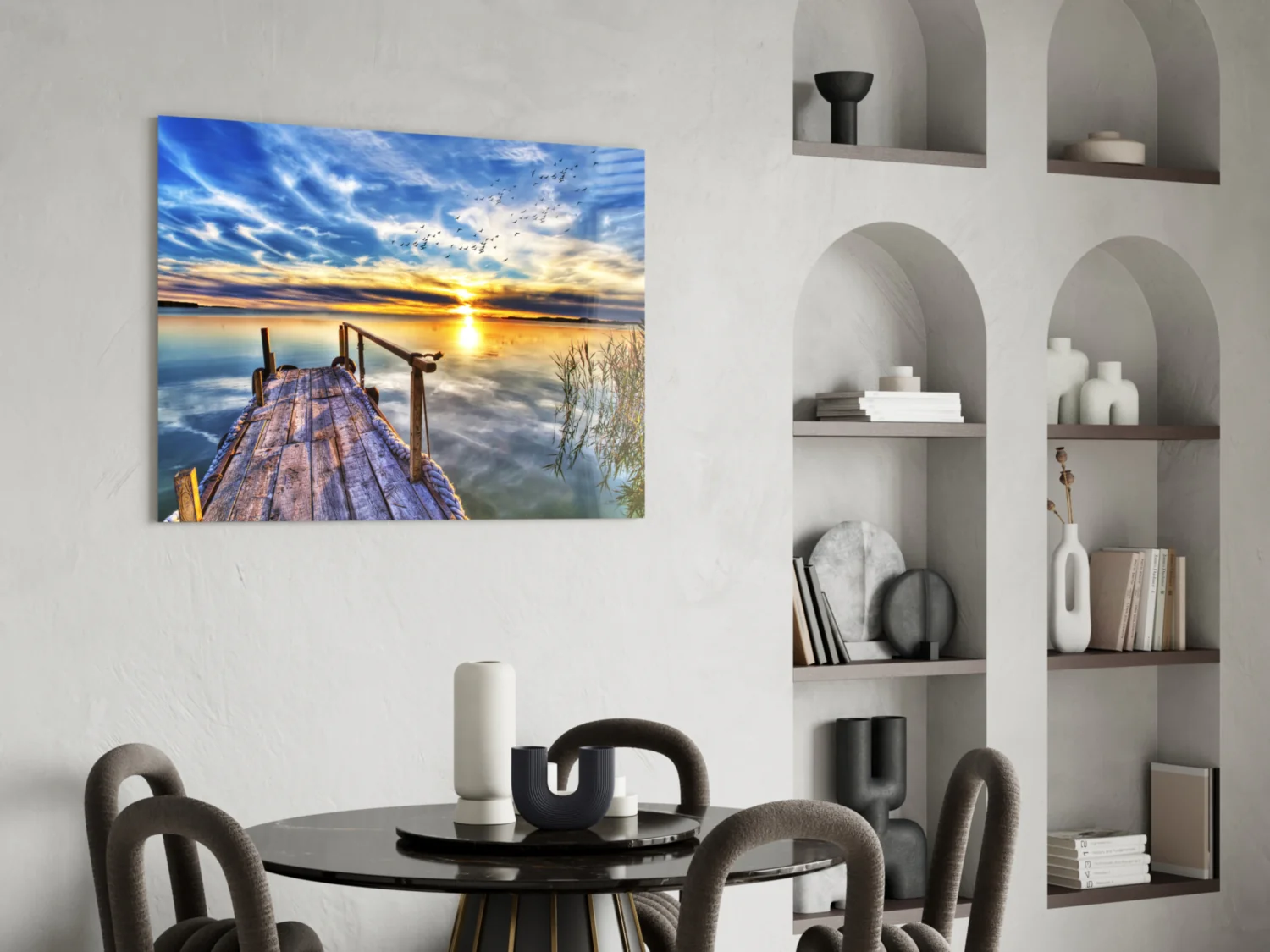 Vivid Blue Sky Sunset Dock Glass Wall Art - Image 5