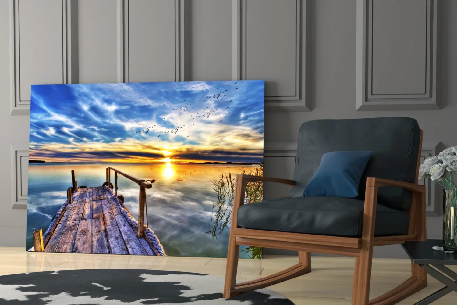 Vivid Blue Sky Sunset Dock Glass Wall Art - Image 6