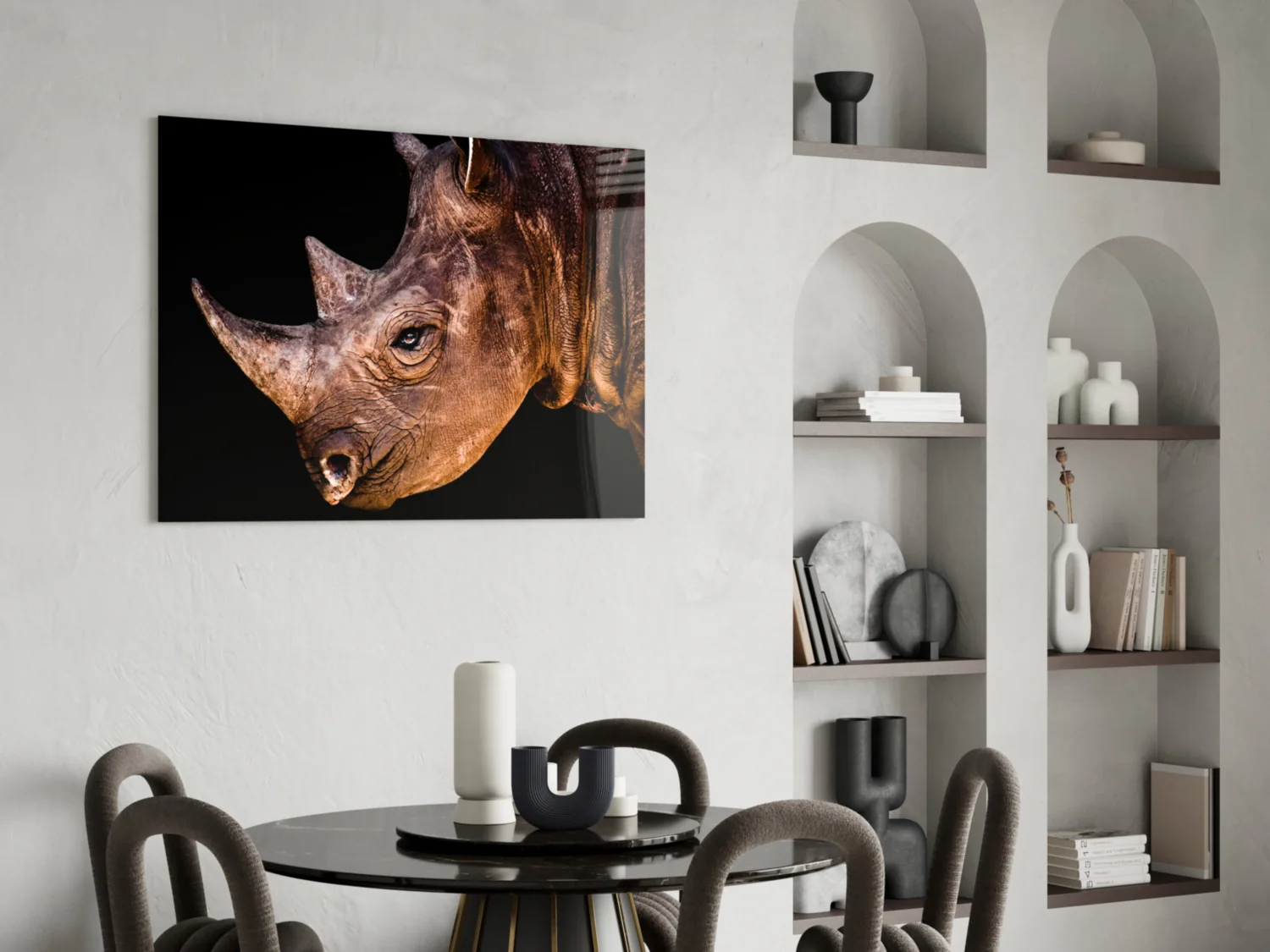 Warm Lit Rhino Close Up Glass Wall Art - Image 5